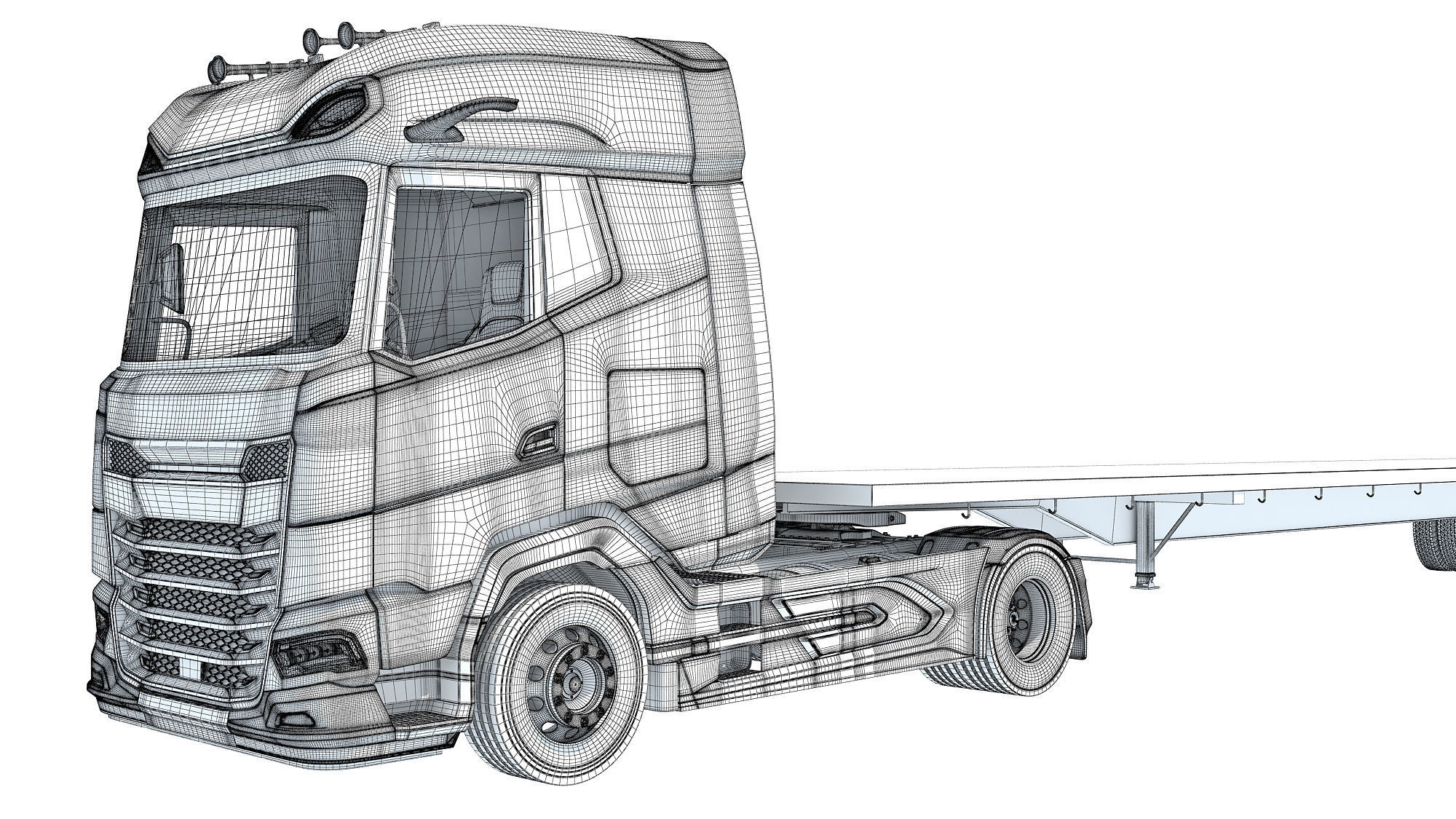 Truck with Flatbed Trailer 3D model_21