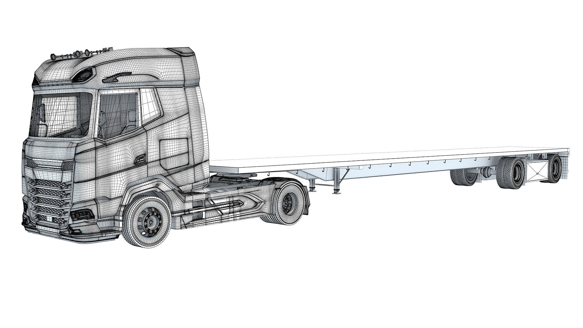 Truck with Flatbed Trailer 3D model_17