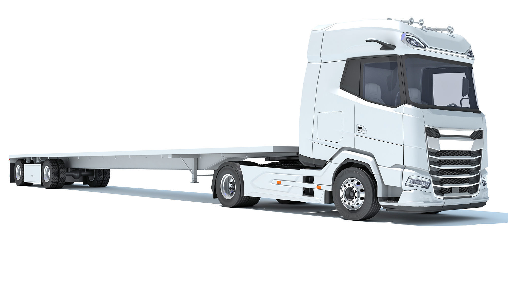 Truck with Flatbed Trailer 3D model_9