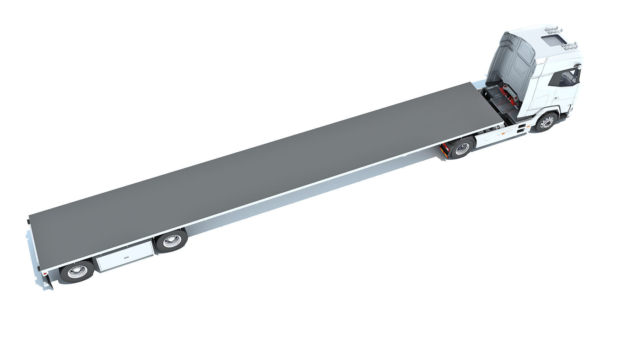 Truck with Flatbed Trailer 3D model_6