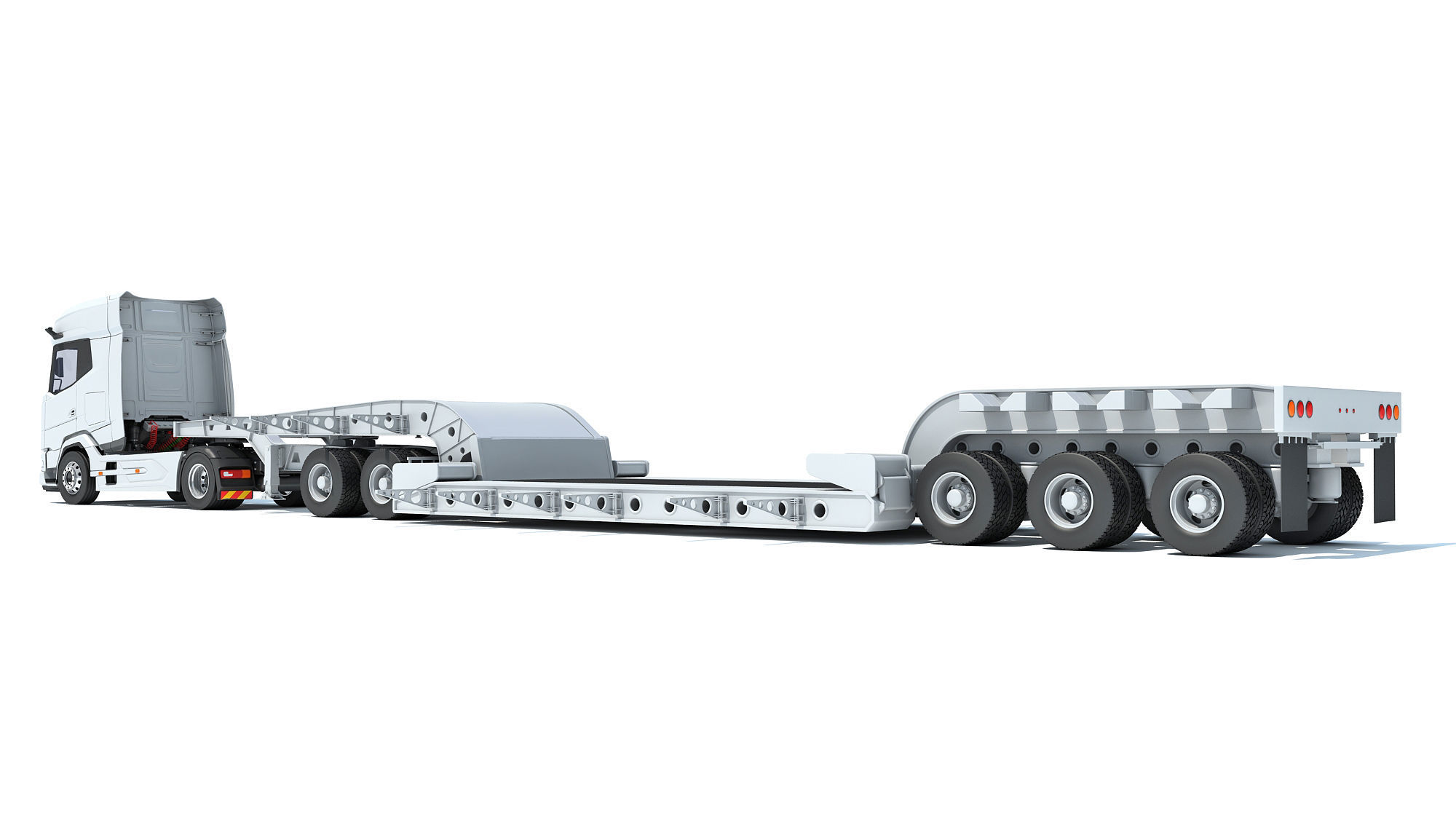Truck with Lowboy Trailer 3D model_2