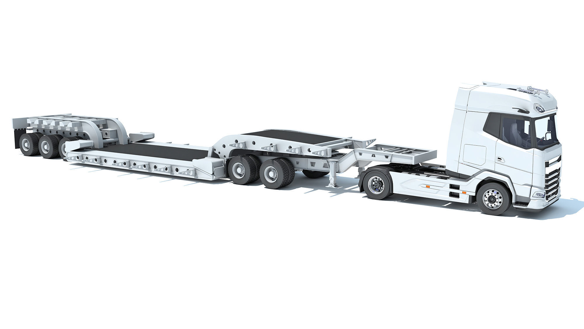 Truck with Lowboy Trailer 3D model_7