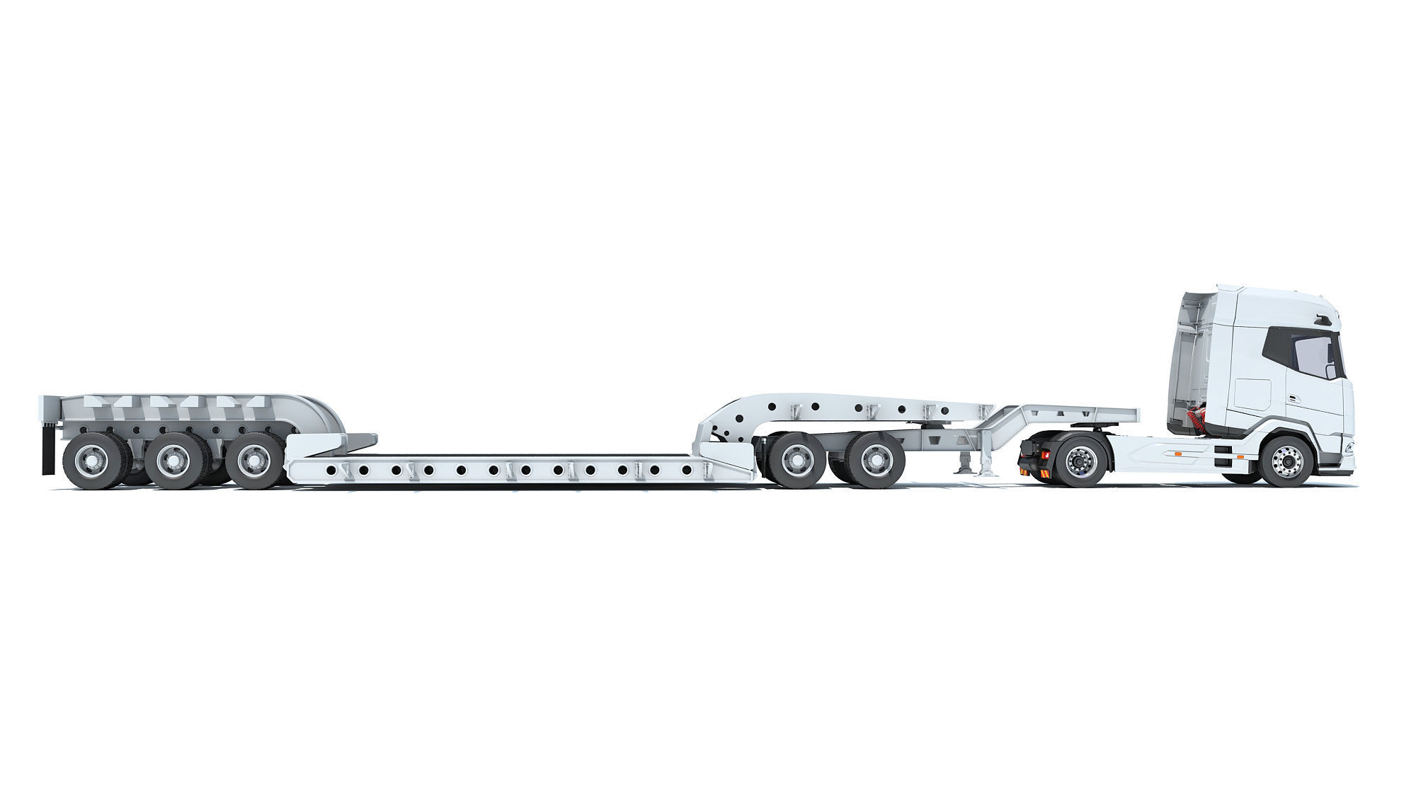 Truck with Lowboy Trailer 3D model_5