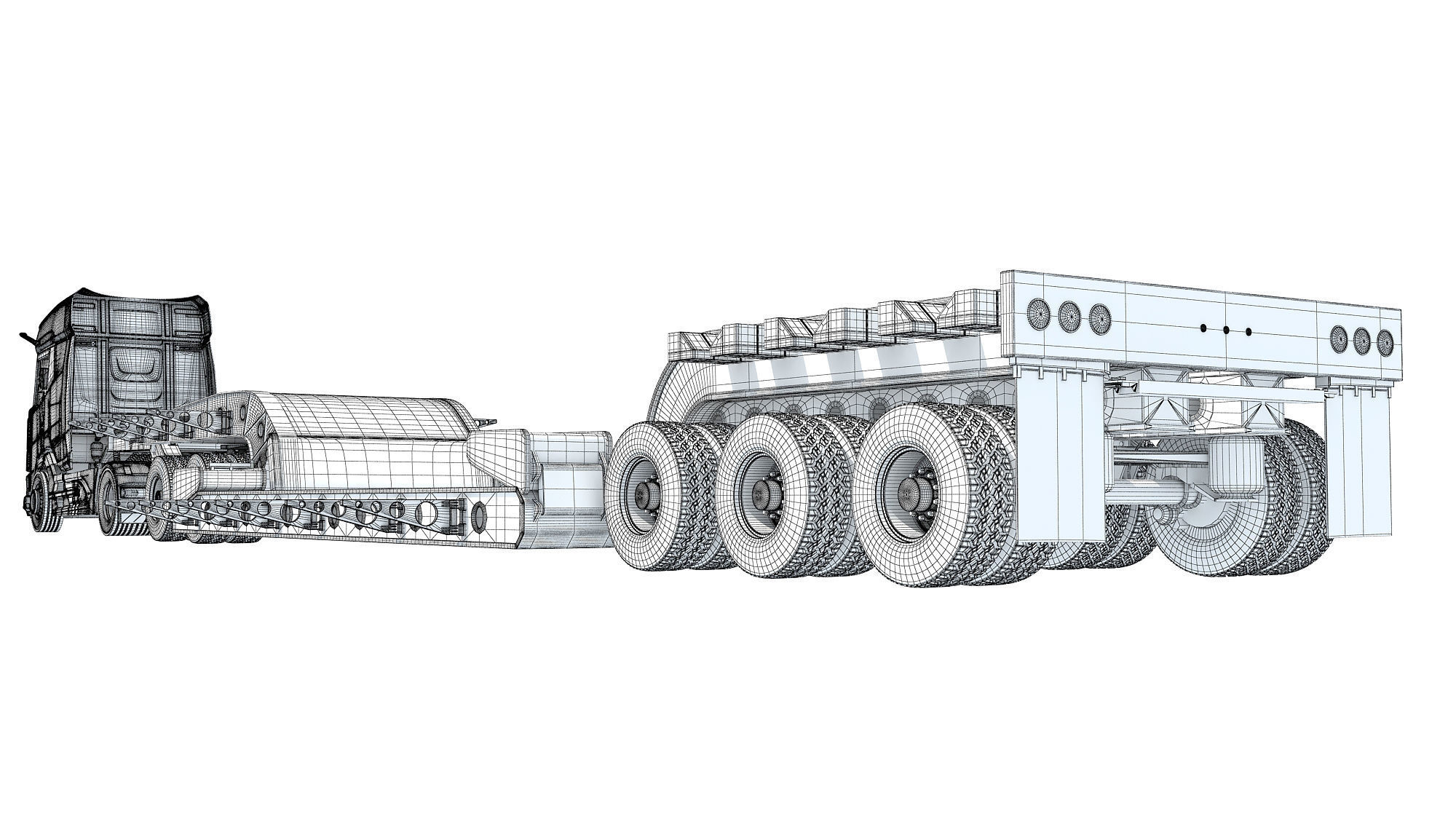 Truck with Lowboy Trailer 3D model_18
