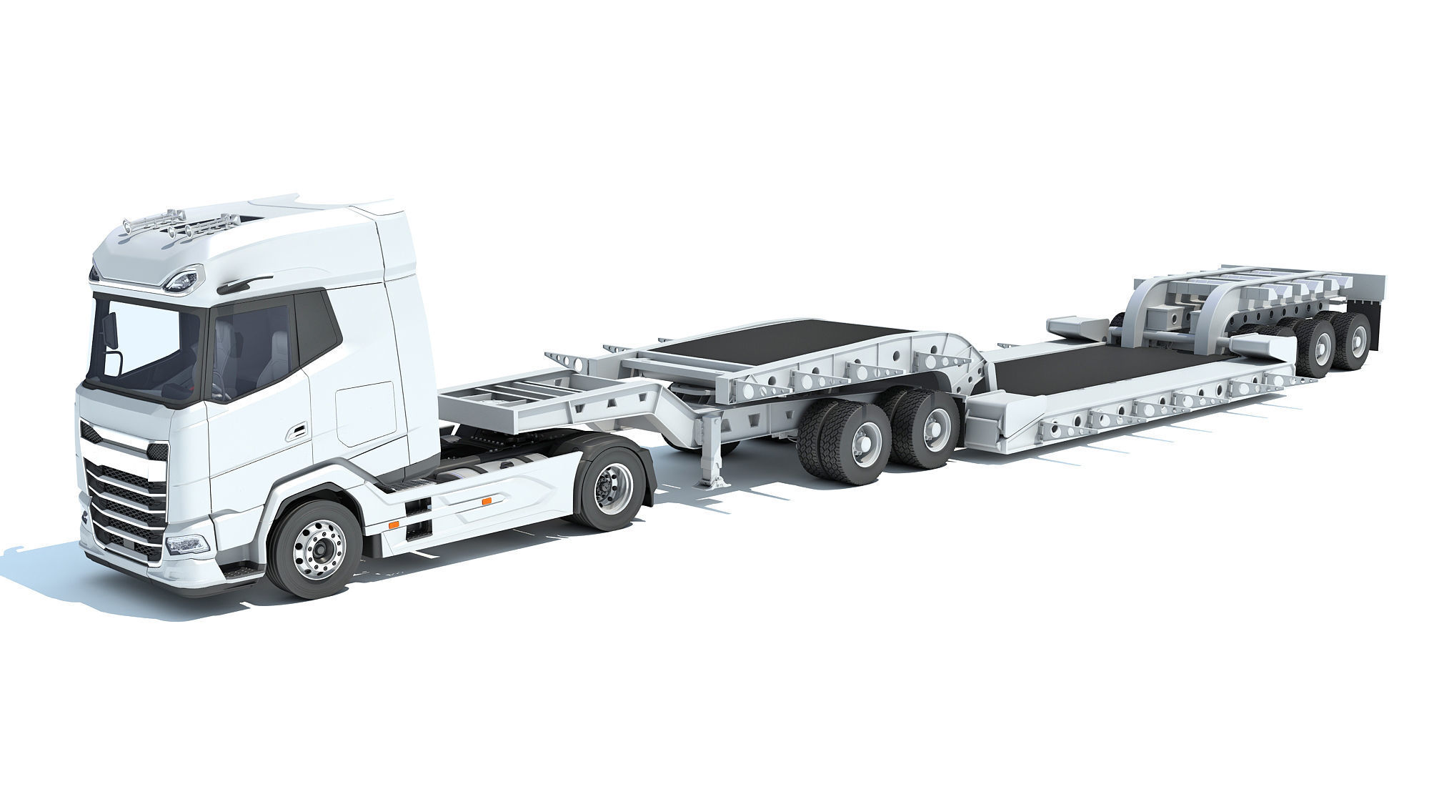 Truck with Lowboy Trailer 3D model_8