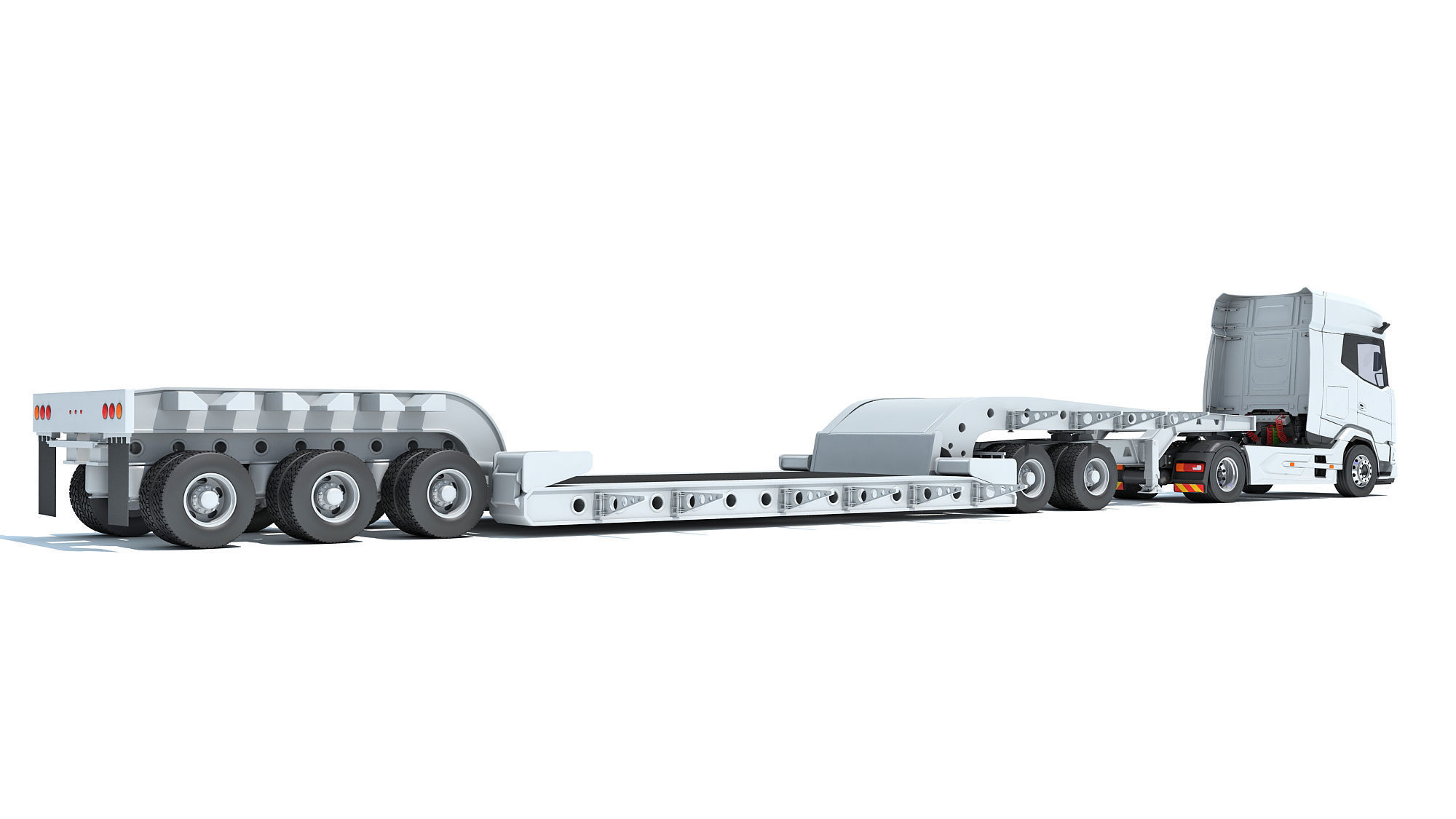 Truck with Lowboy Trailer 3D model_4