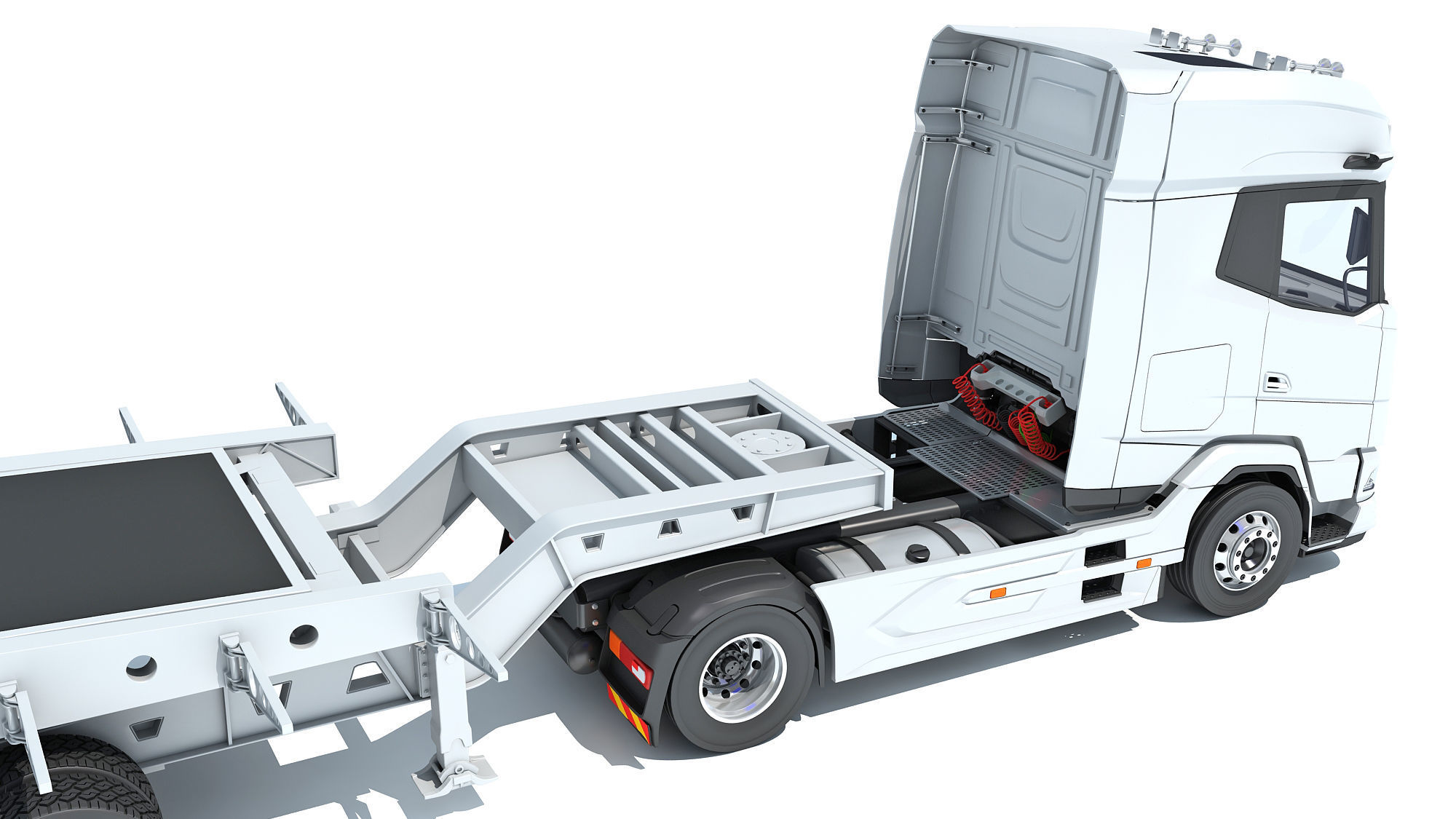 Truck with Lowboy Trailer 3D model_16