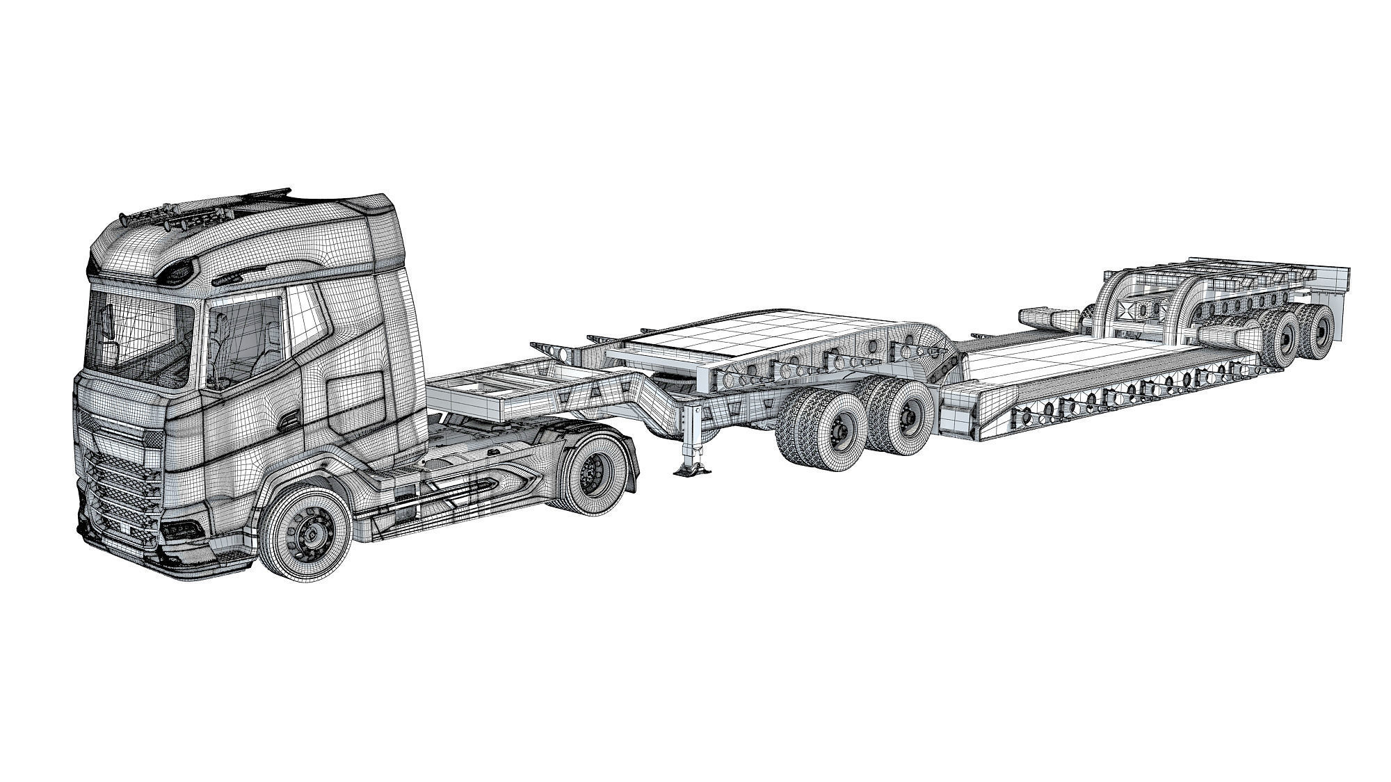 Truck with Lowboy Trailer 3D model_17