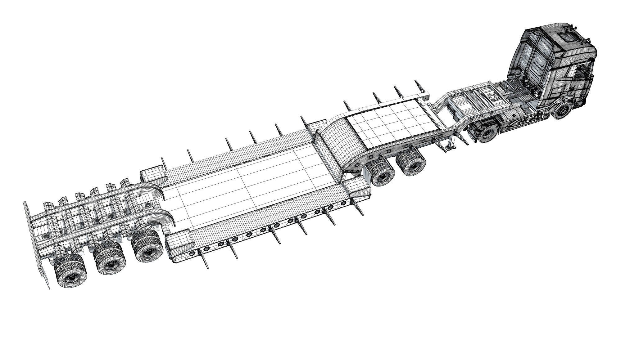 Truck with Lowboy Trailer 3D model_19