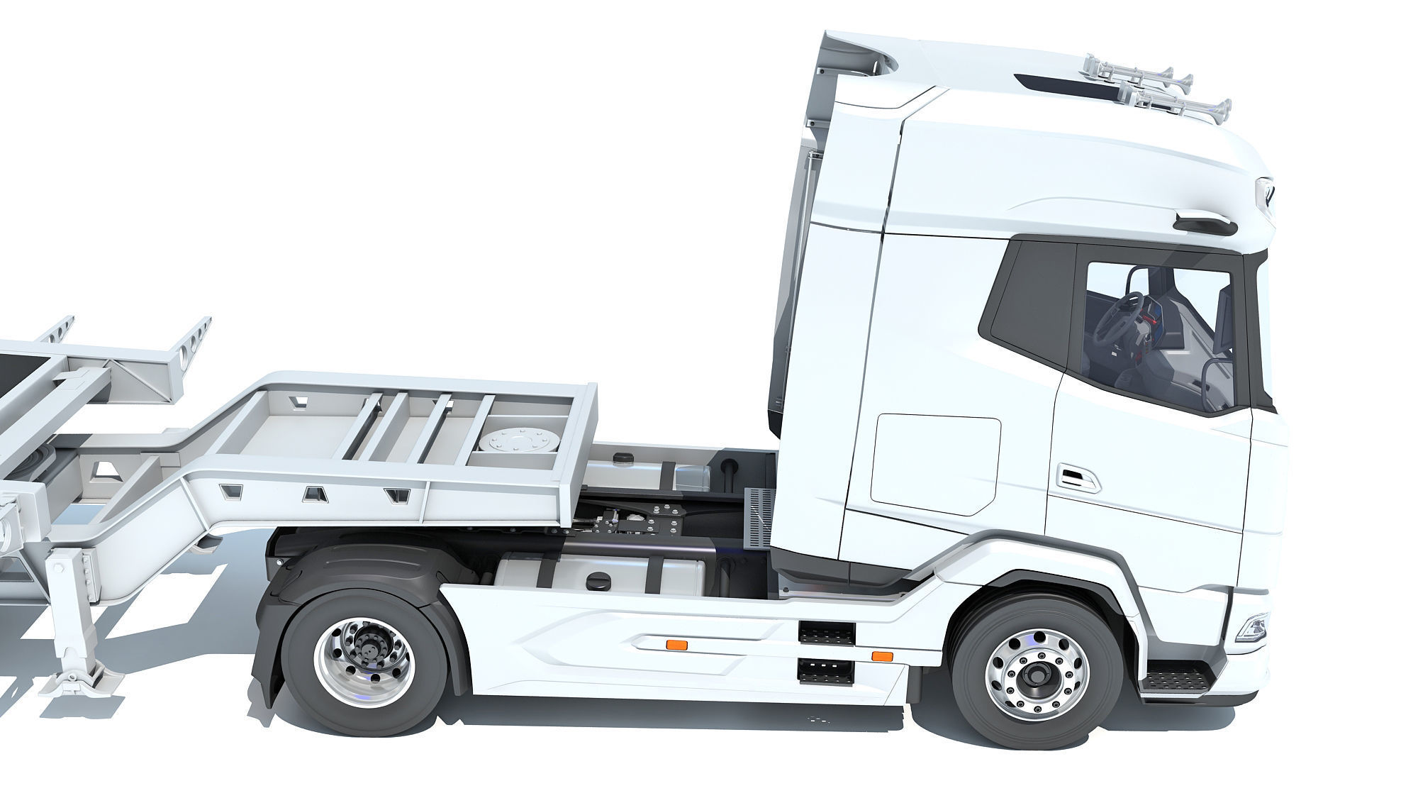 Truck with Lowboy Trailer 3D model_14