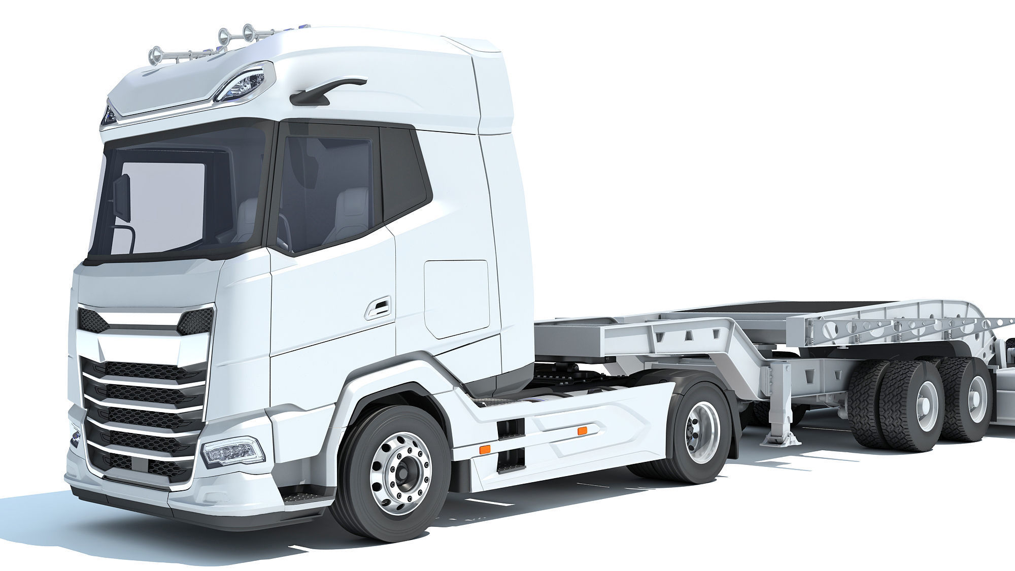 Truck with Lowboy Trailer 3D model_12