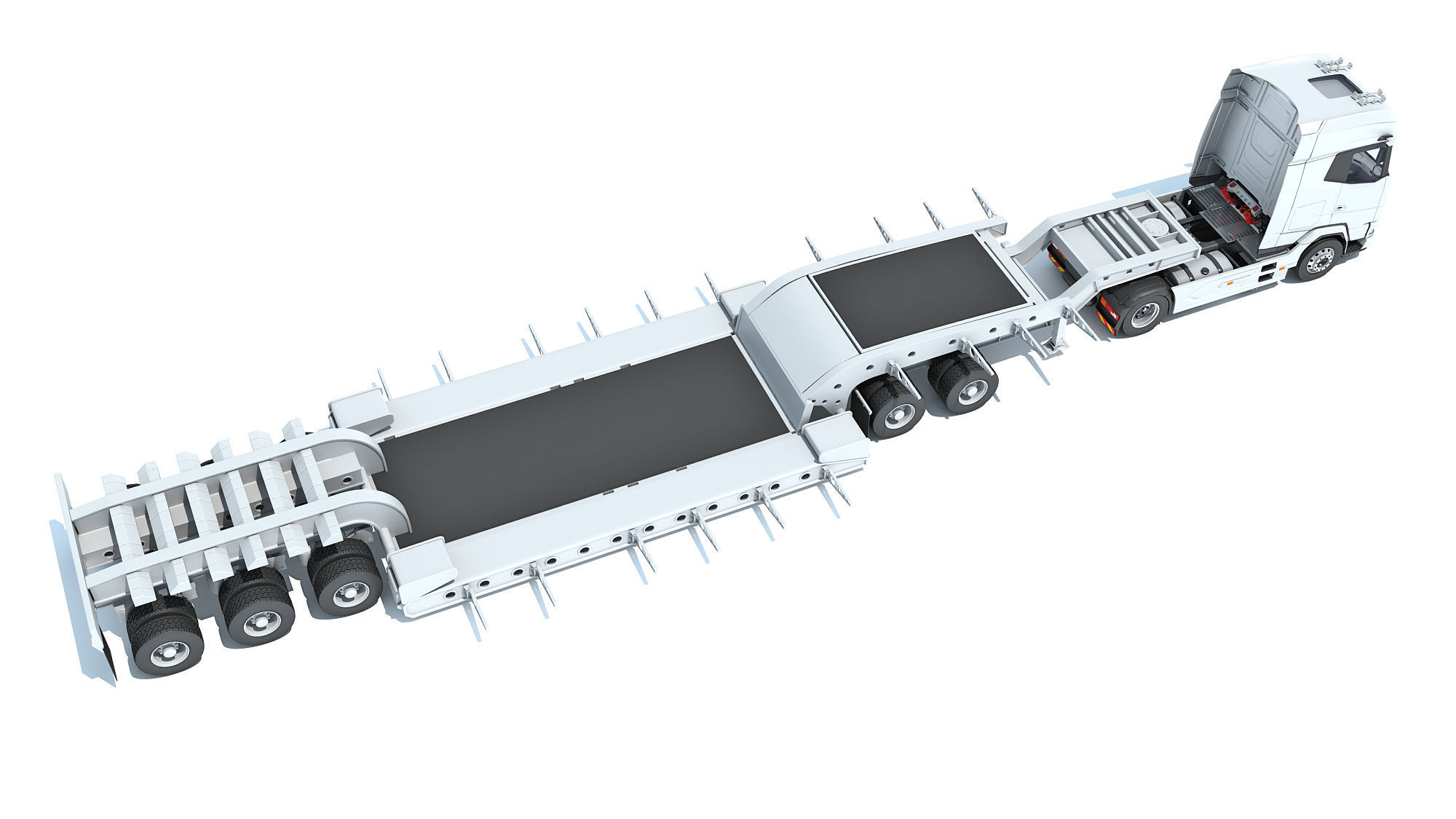 Truck with Lowboy Trailer 3D model_6