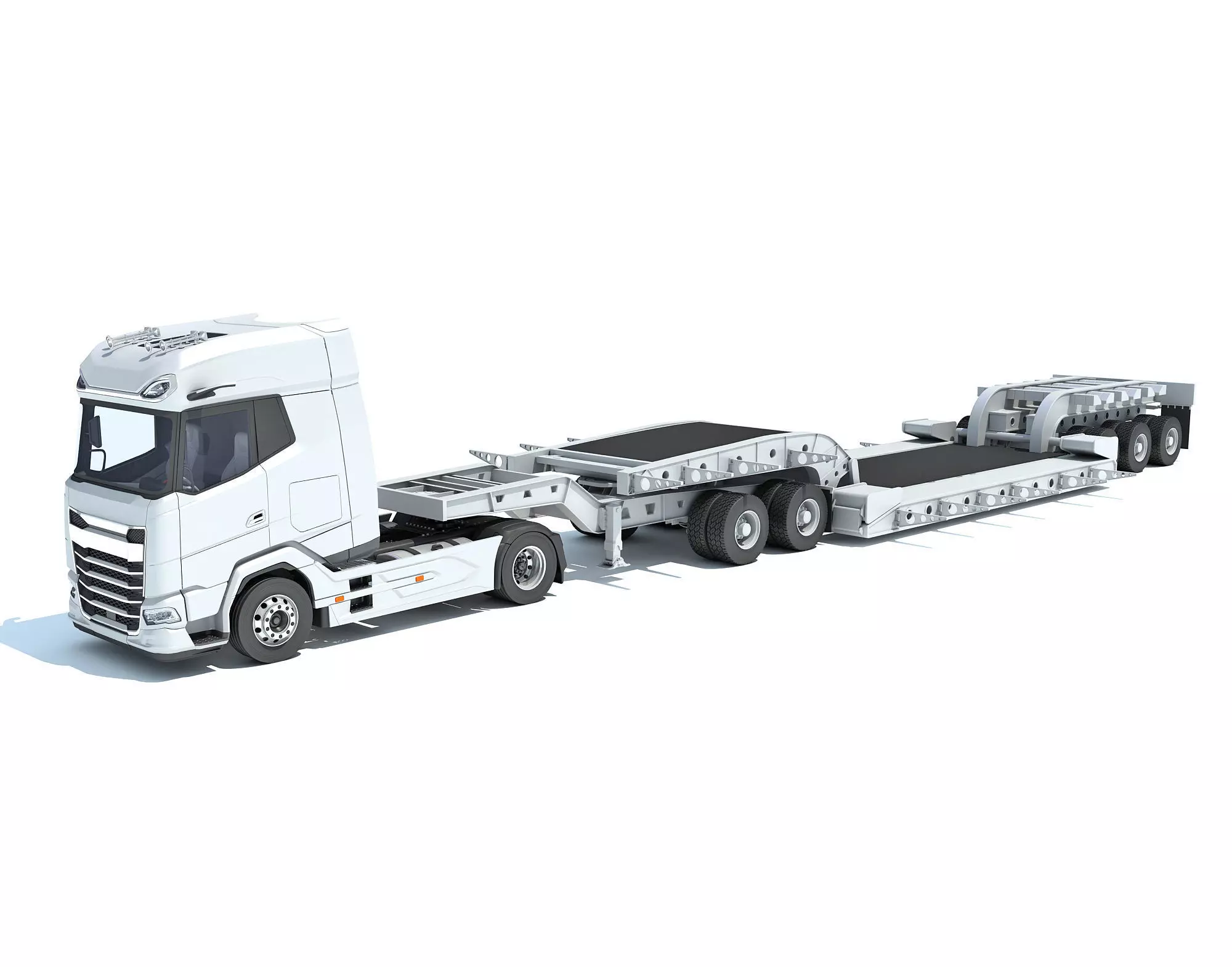 Truck with Lowboy Trailer 3D model_0