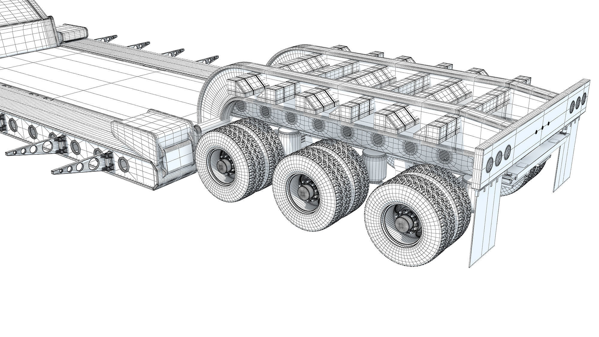 Truck with Lowboy Trailer 3D model_21
