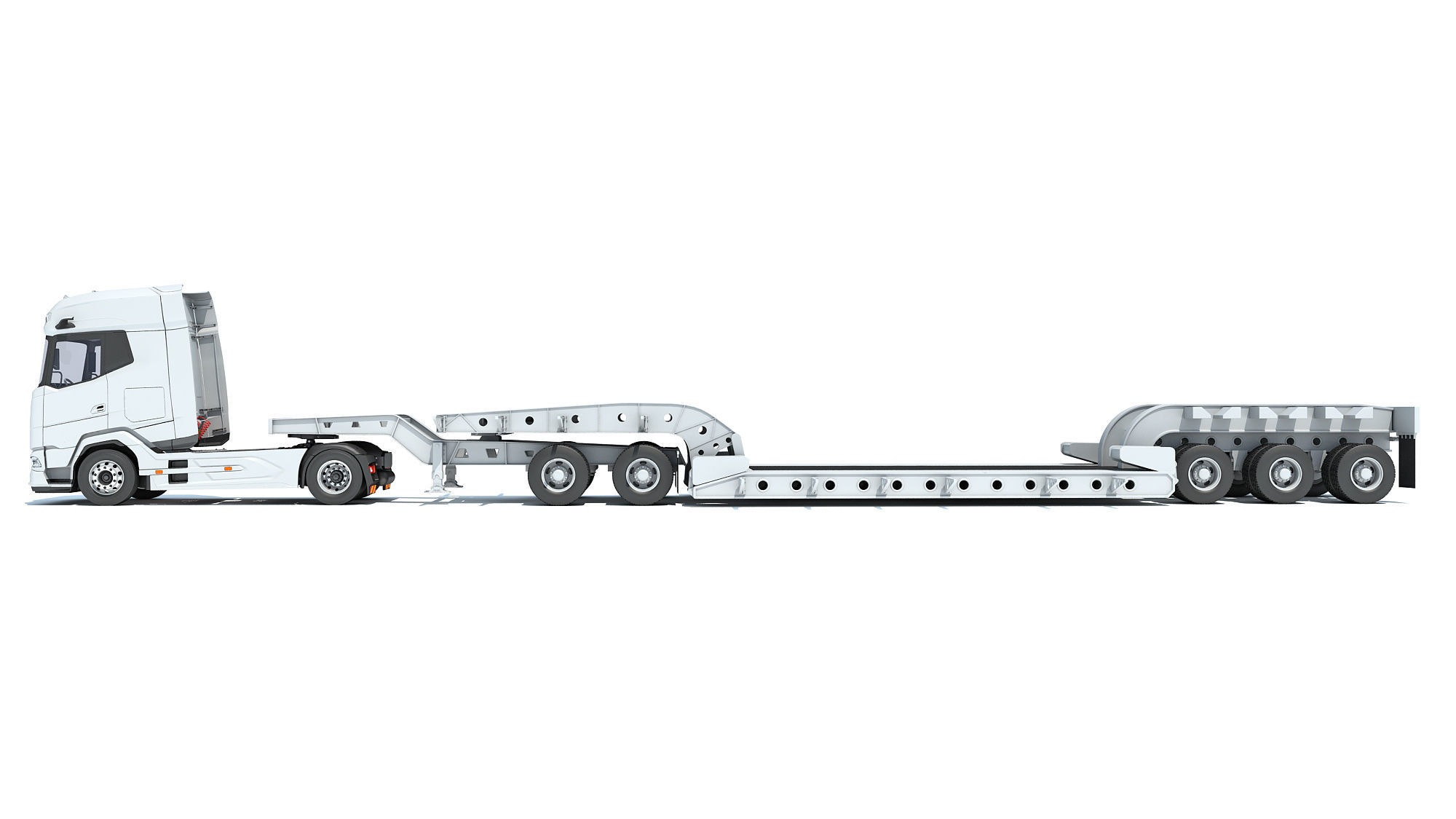 Truck with Lowboy Trailer 3D model_1