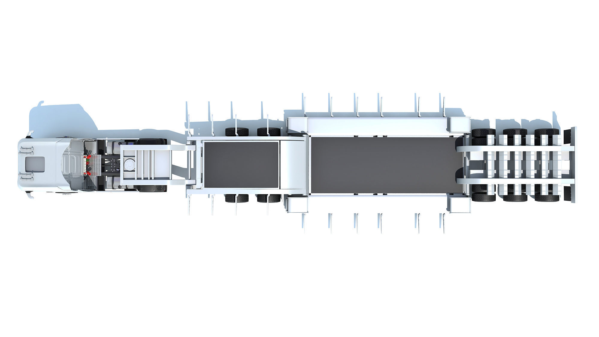 Truck with Lowboy Trailer 3D model_11