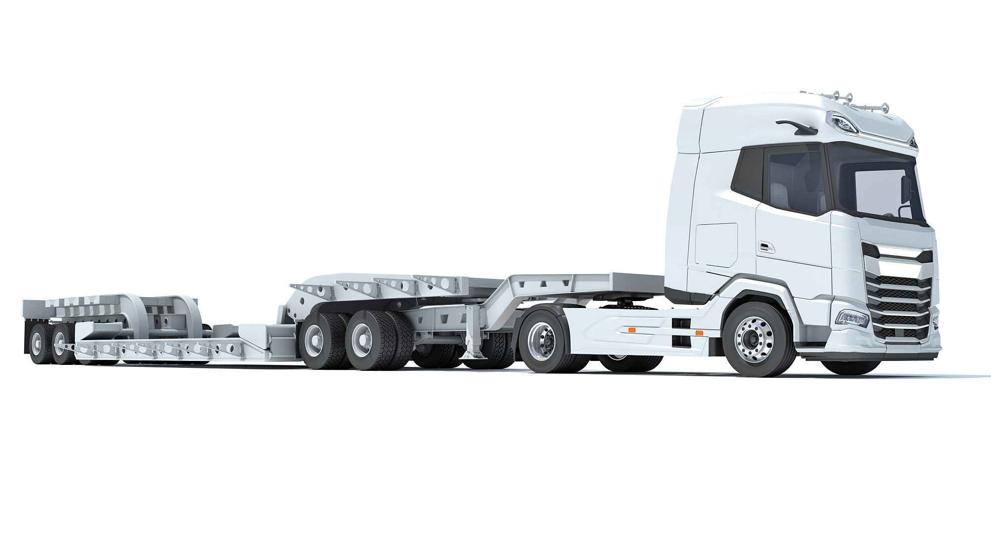 Truck with Lowboy Trailer 3D model_9