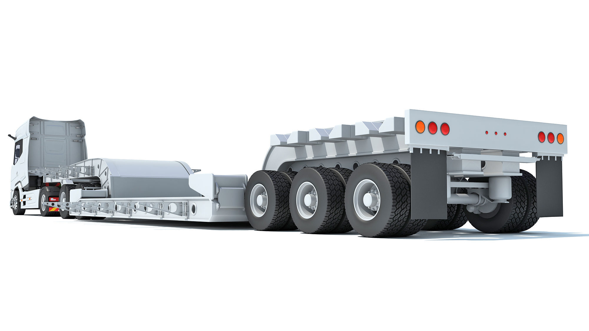 Truck with Lowboy Trailer 3D model_3