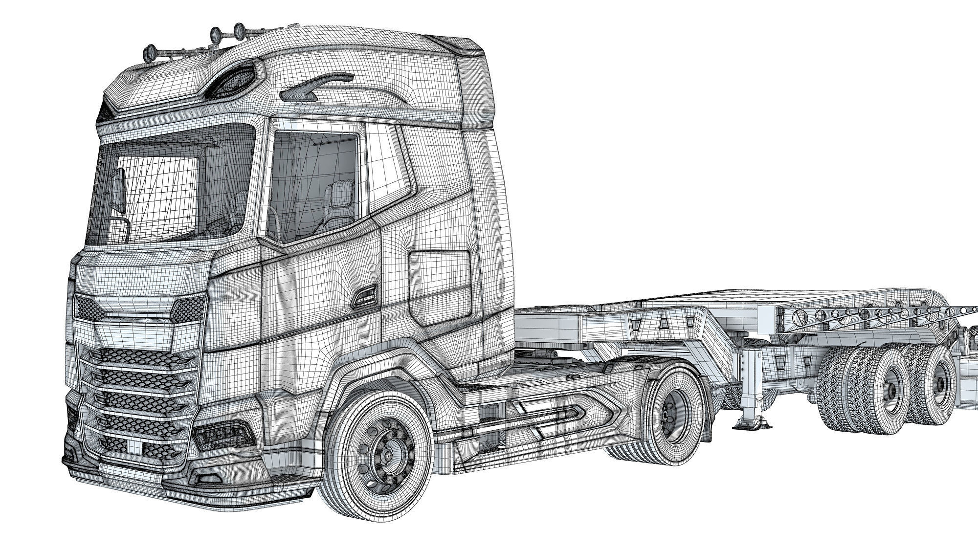 Truck with Lowboy Trailer 3D model_20