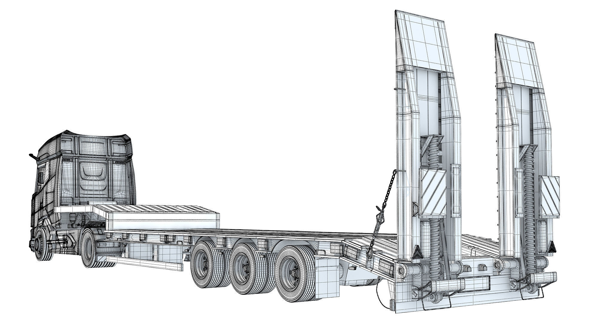Truck with Platform Trailer 3D model_18