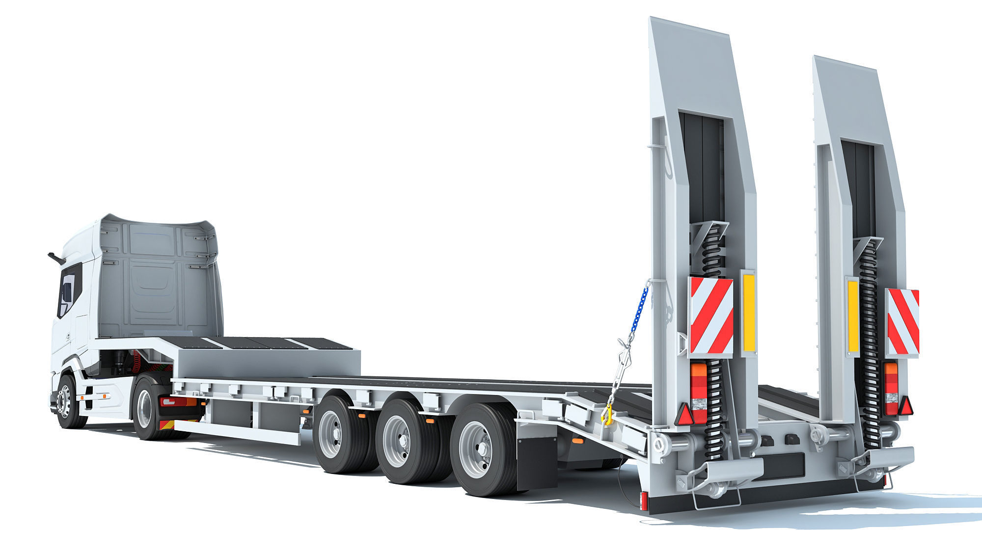 Truck with Platform Trailer 3D model_3
