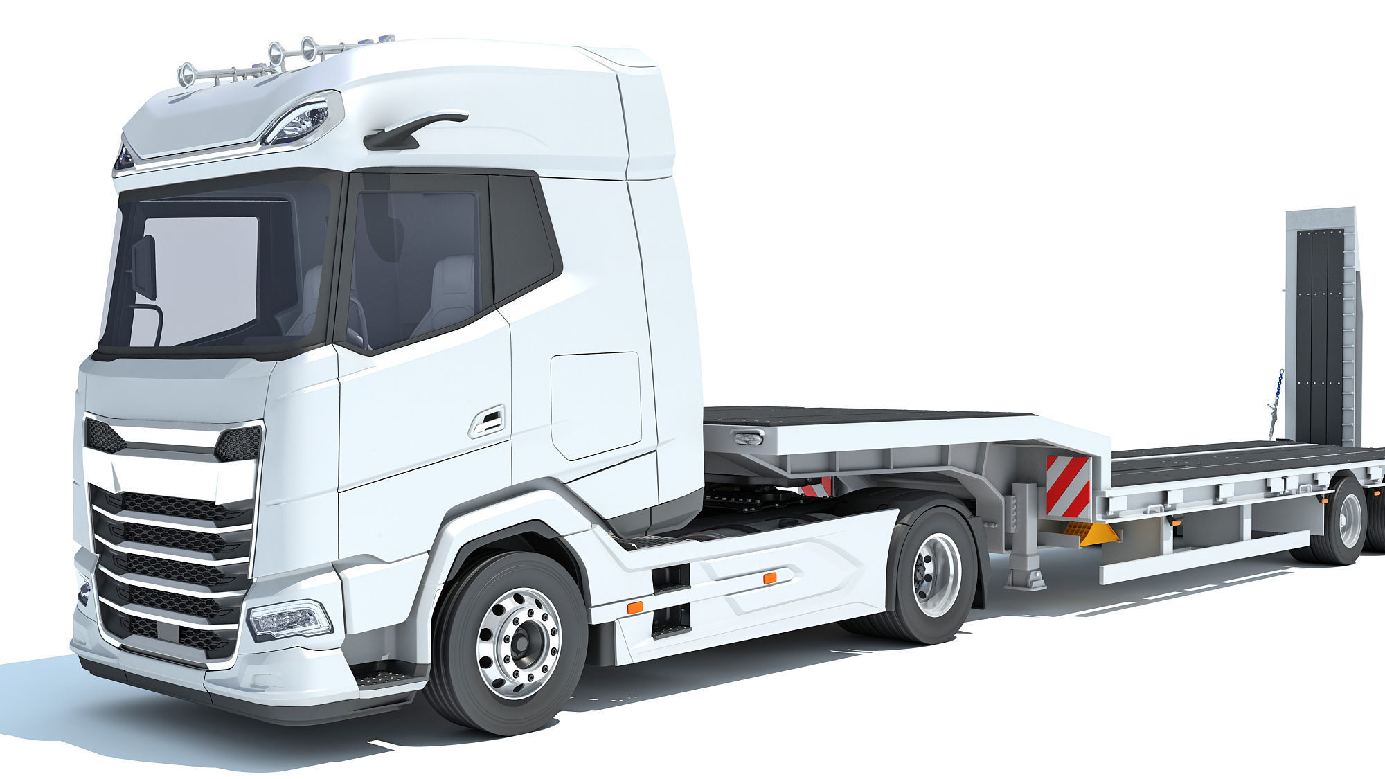 Truck with Platform Trailer 3D model_12