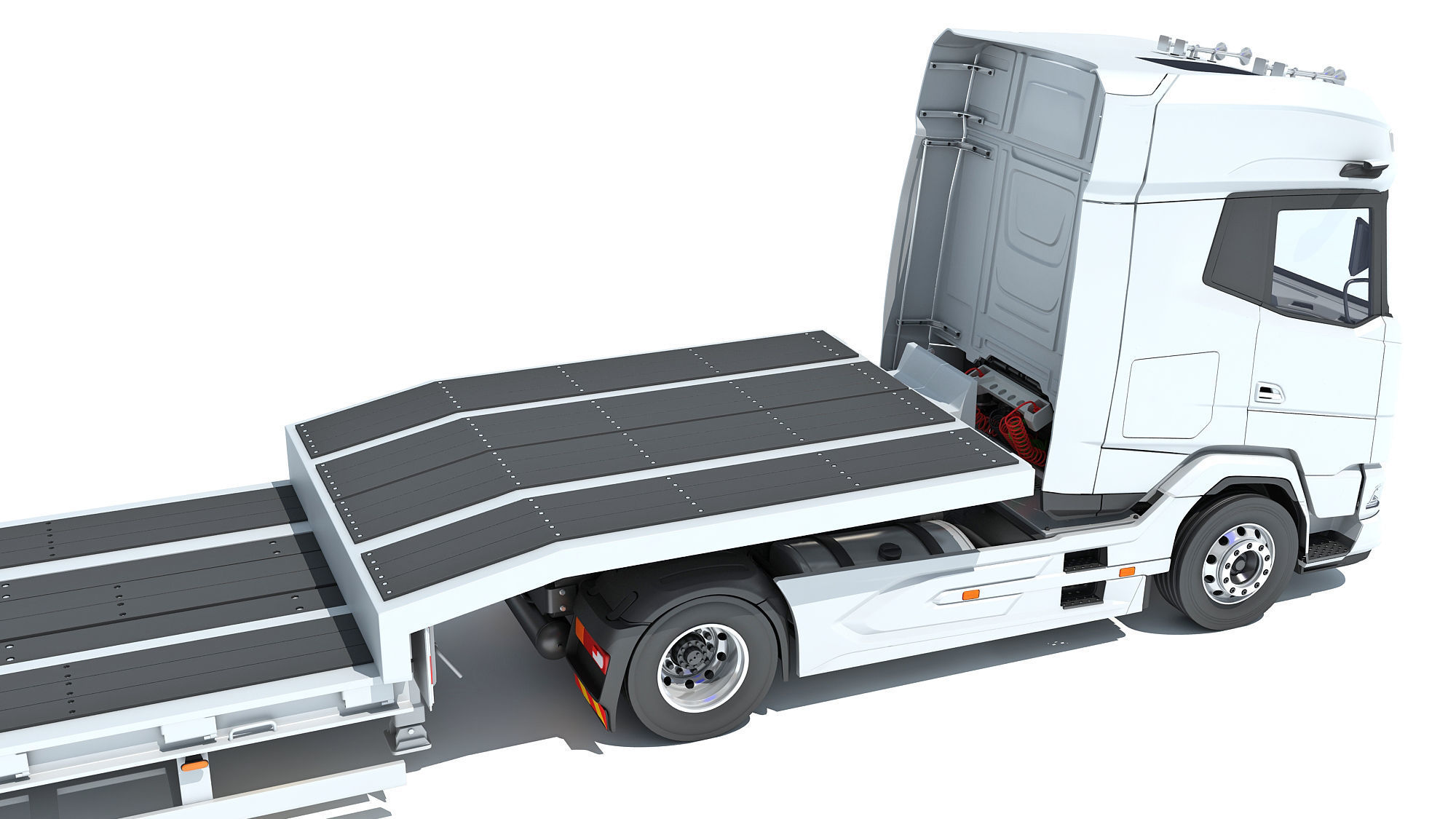 Truck with Platform Trailer 3D model_16