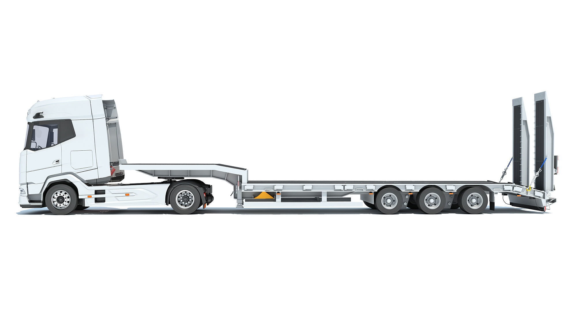 Truck with Platform Trailer 3D model_1