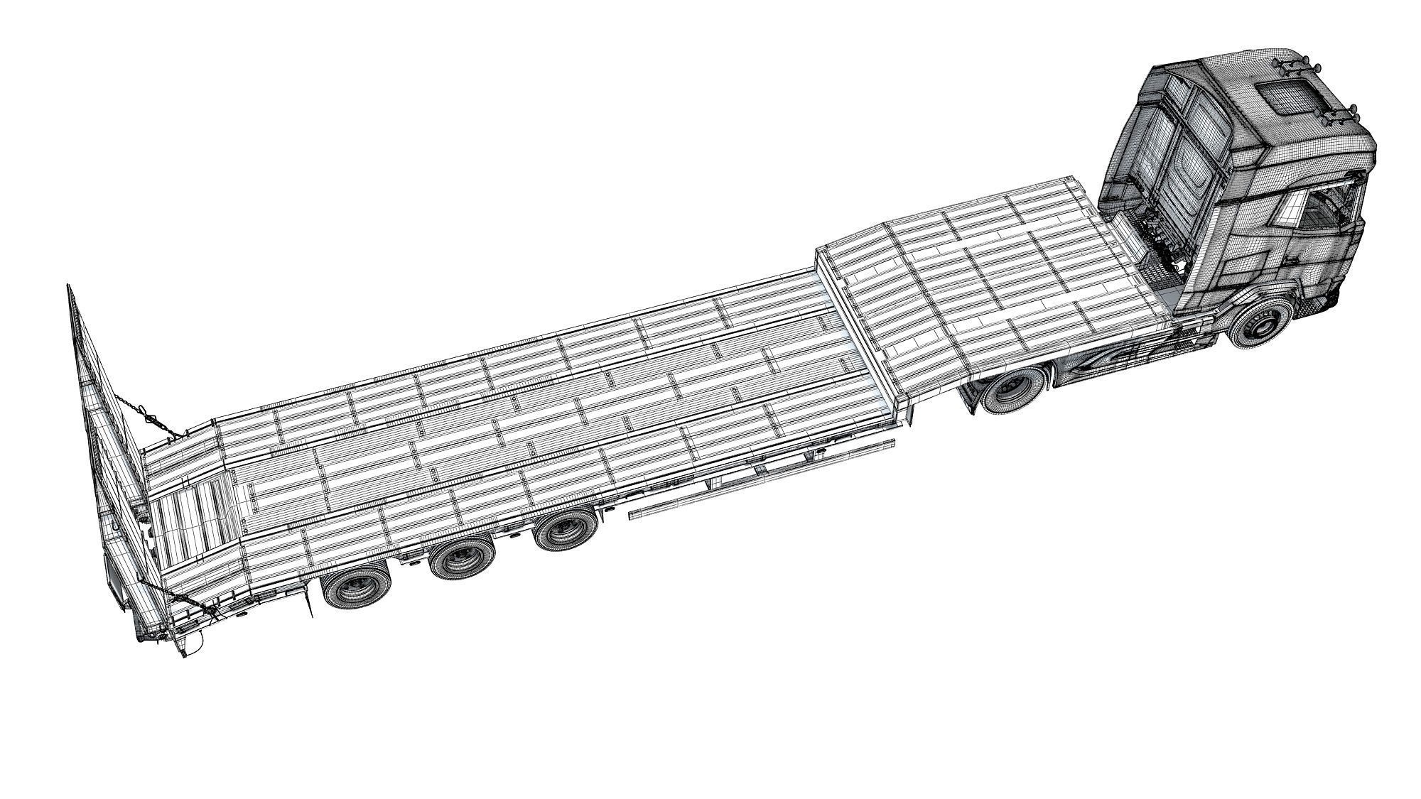 Truck with Platform Trailer 3D model_19