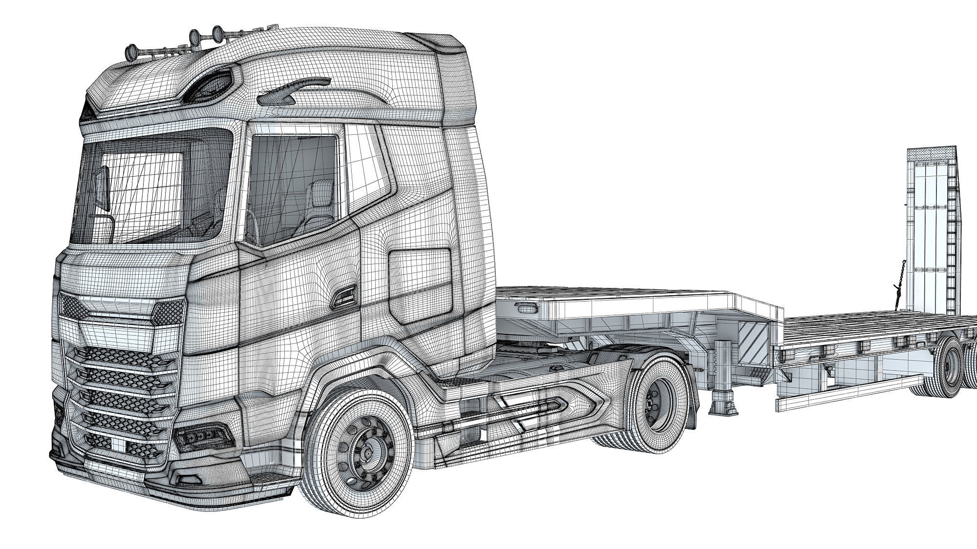 Truck with Platform Trailer 3D model_21