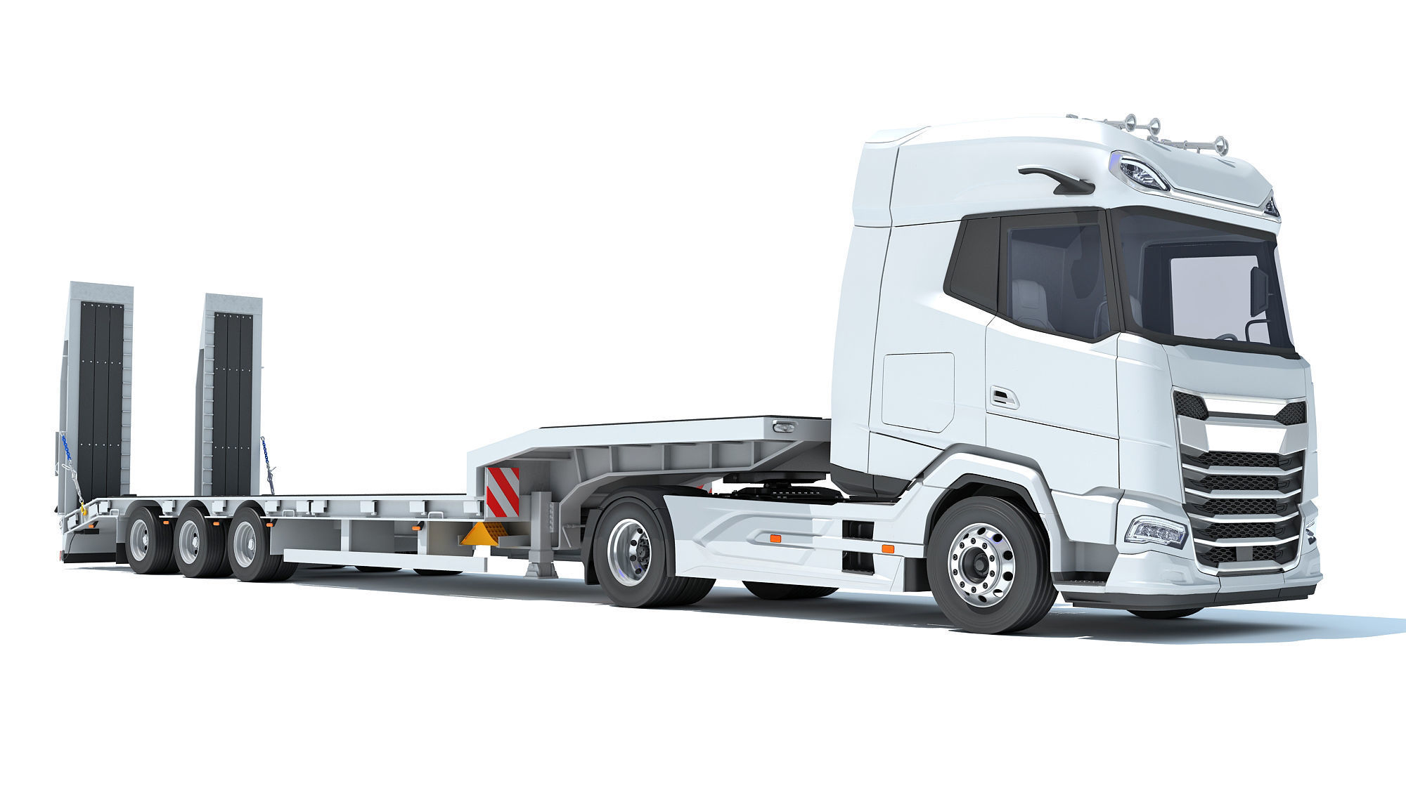 Truck with Platform Trailer 3D model_9