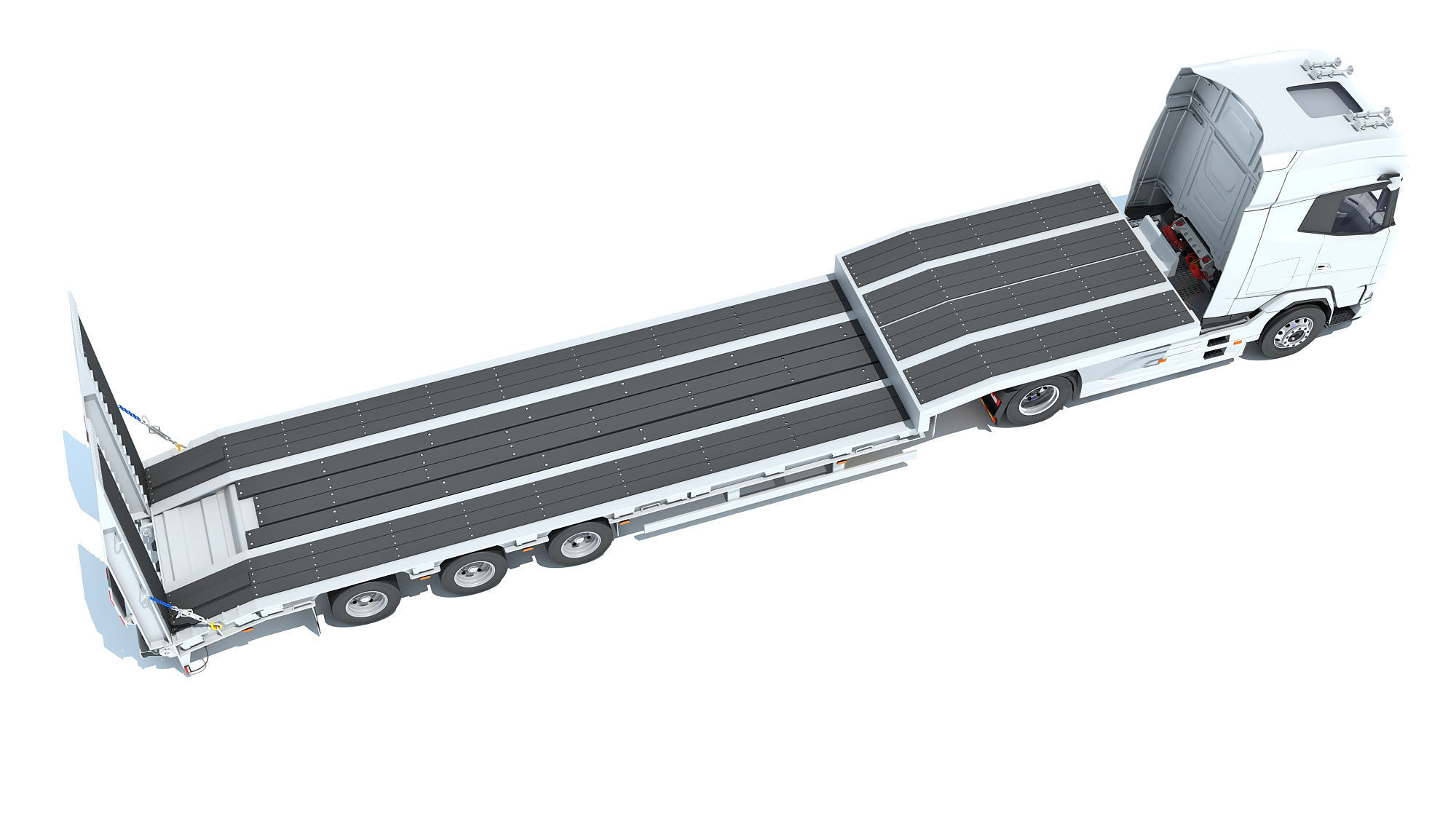 Truck with Platform Trailer 3D model_6
