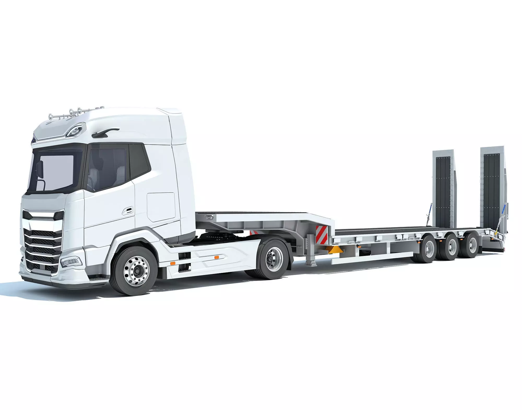 Truck with Platform Trailer 3D model_0