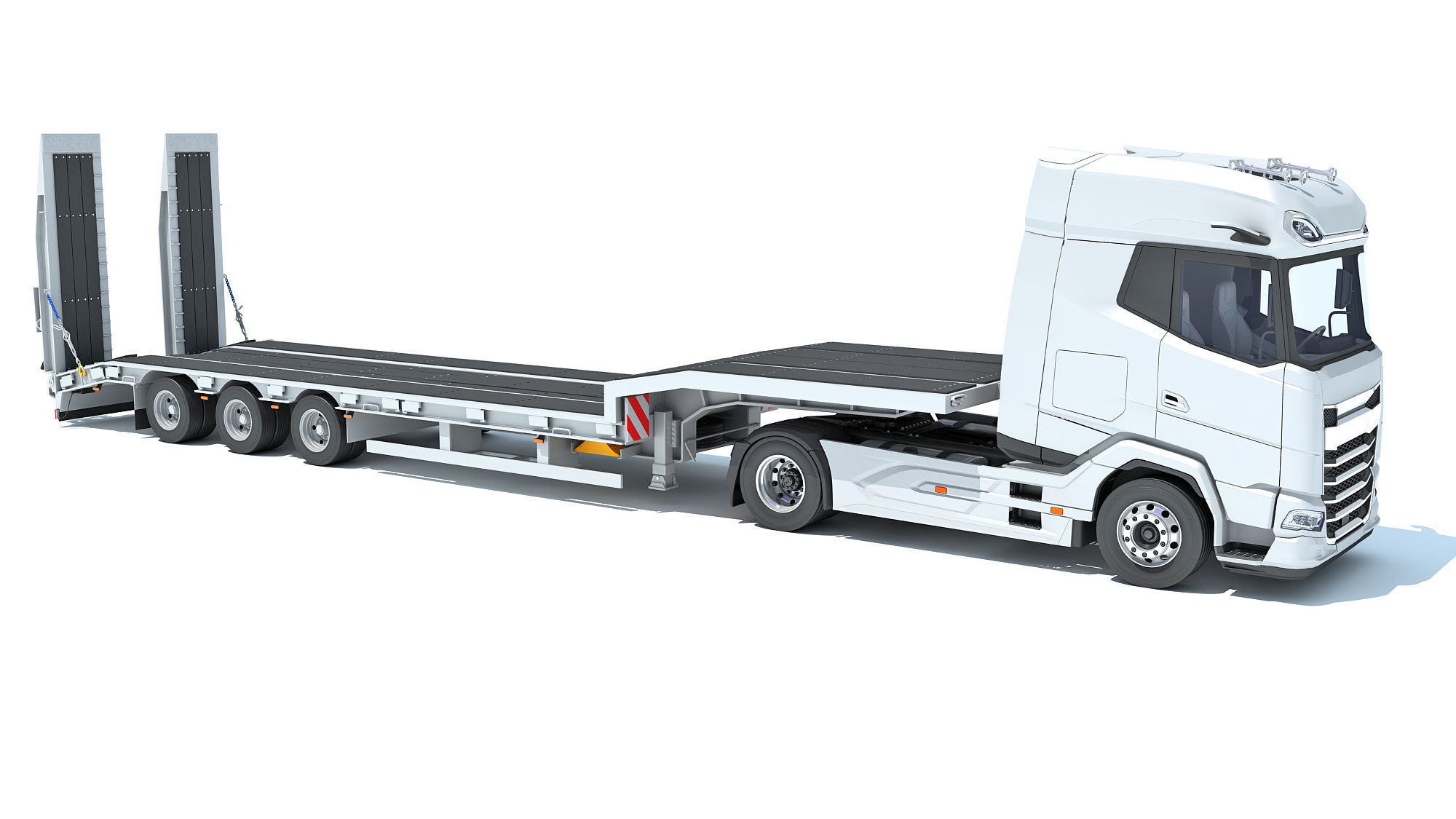 Truck with Platform Trailer 3D model_7