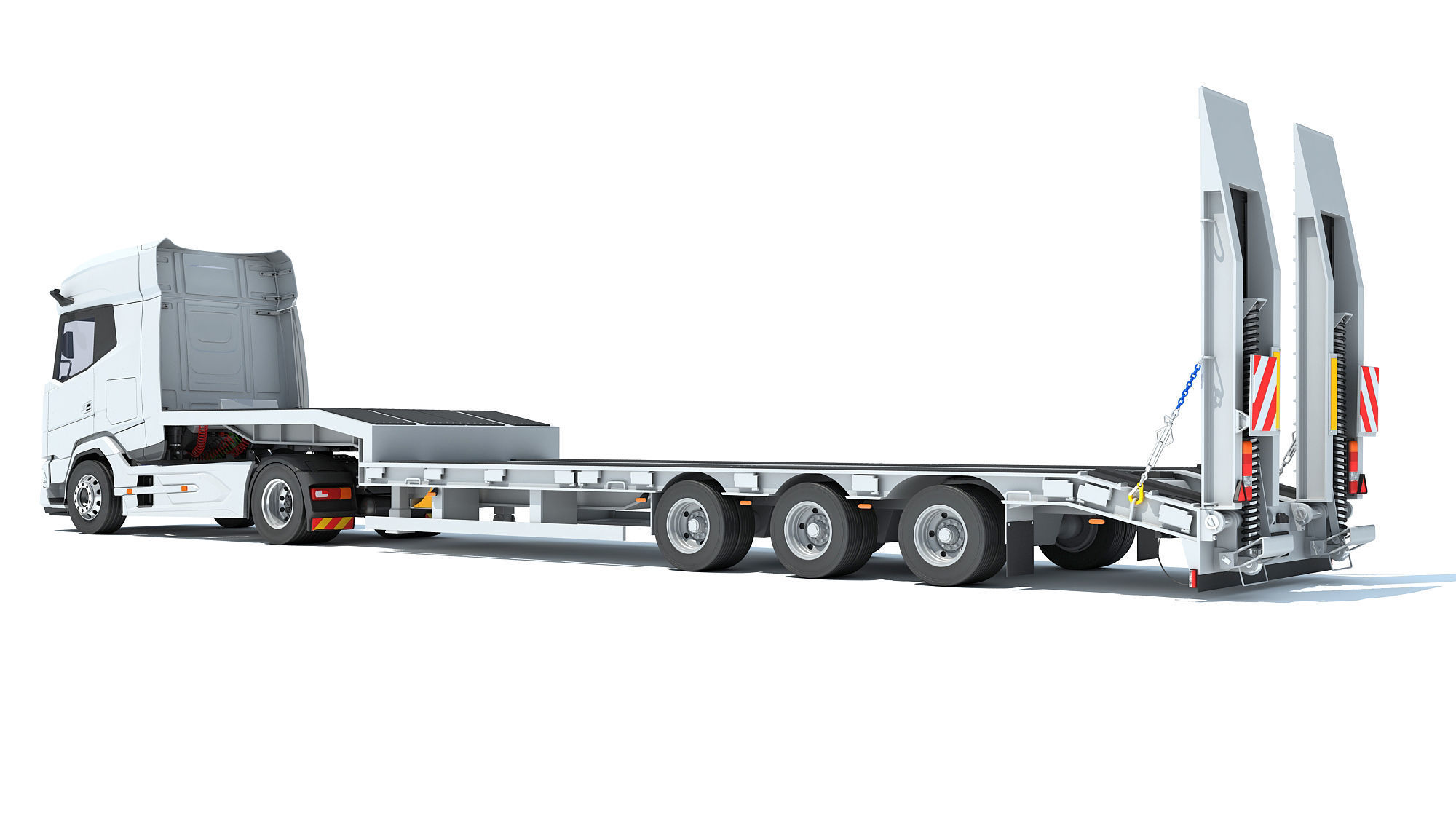 Truck with Platform Trailer 3D model_2