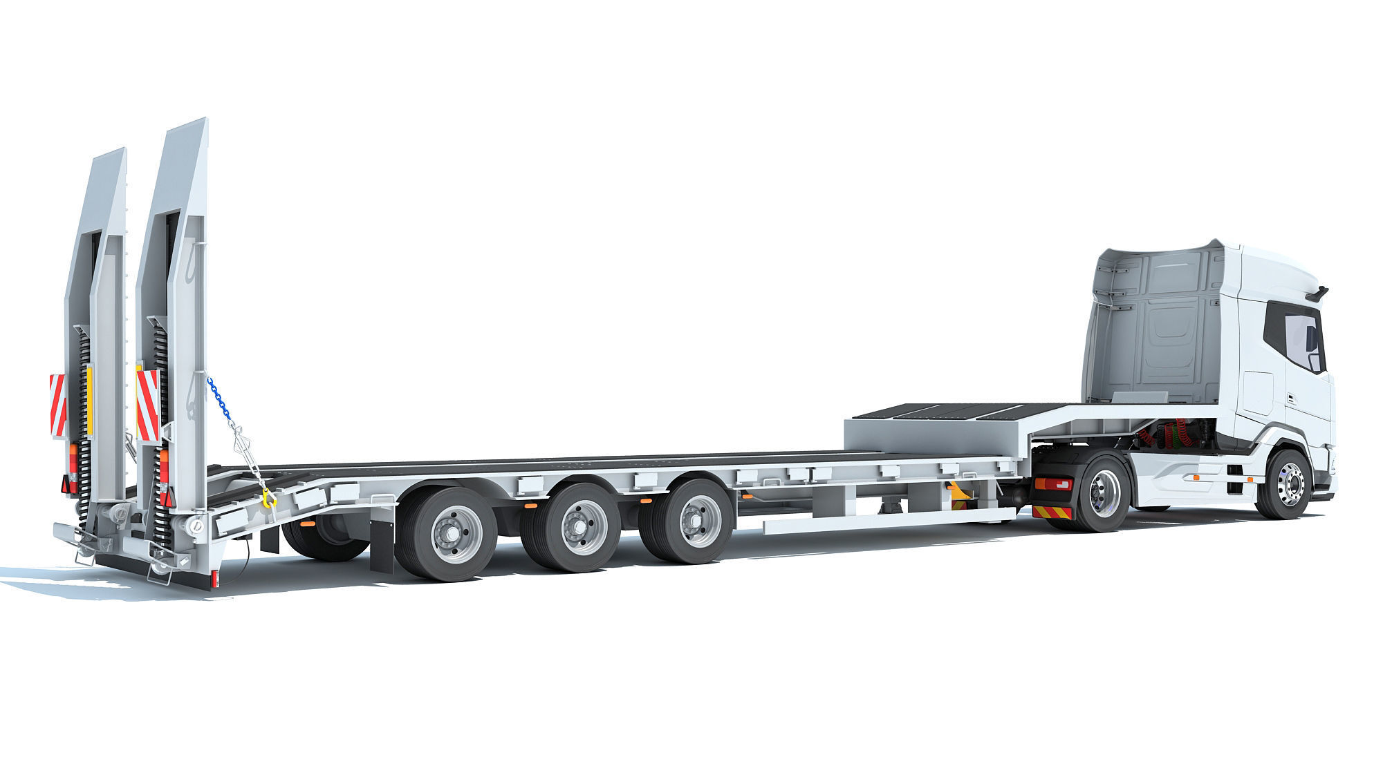 Truck with Platform Trailer 3D model_4