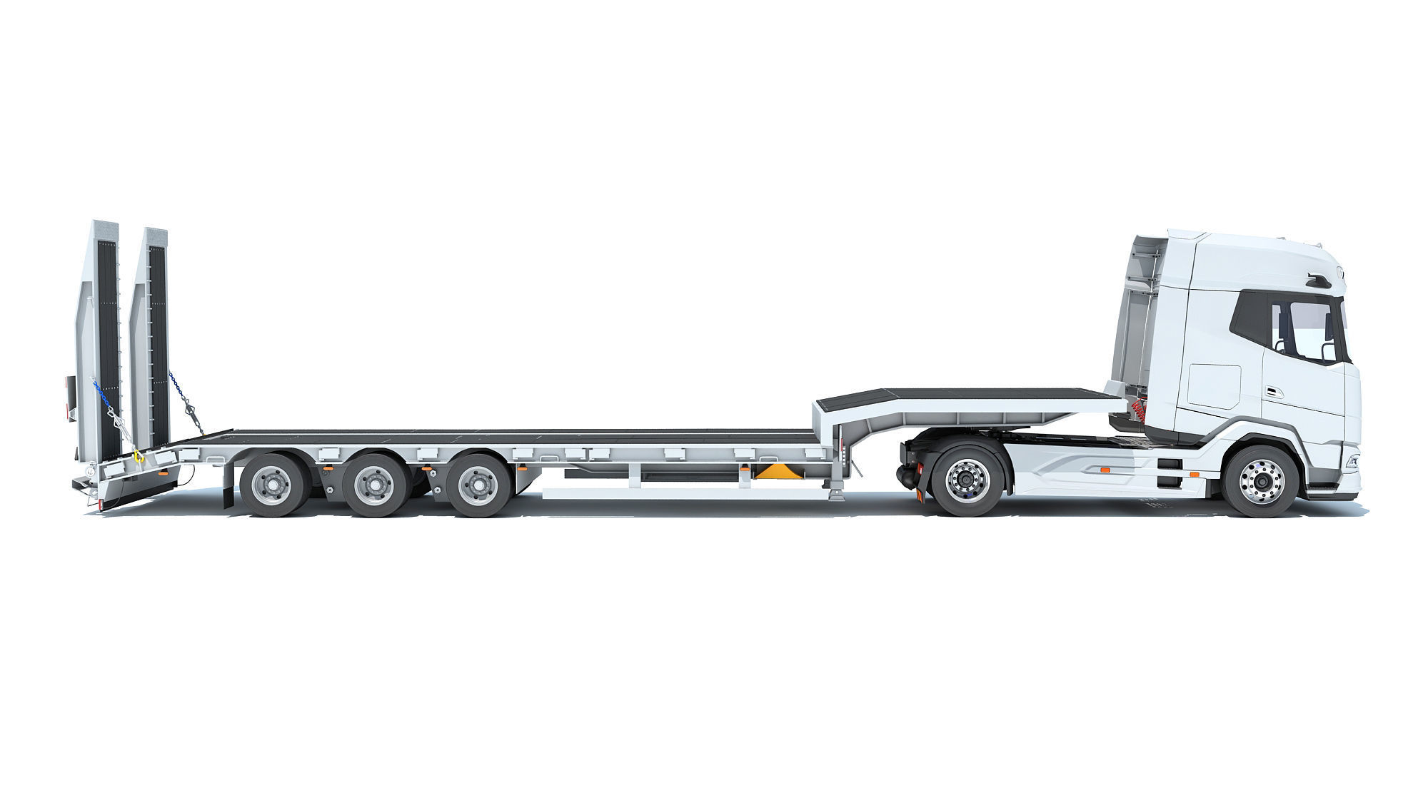 Truck with Platform Trailer 3D model_5