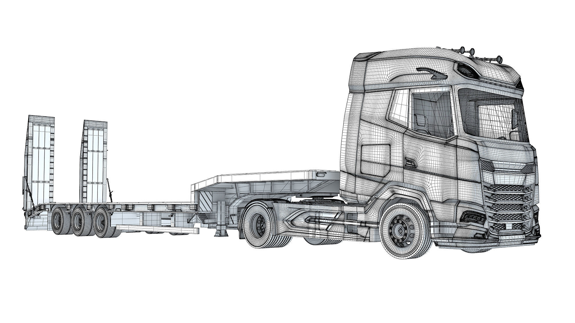 Truck with Platform Trailer 3D model_20