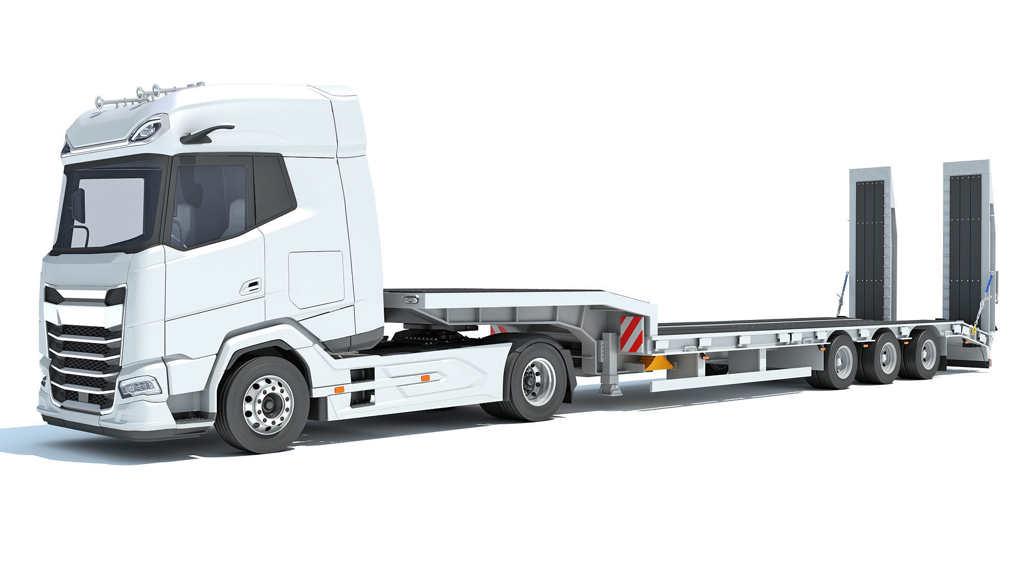 Truck with Platform Trailer 3D model_8