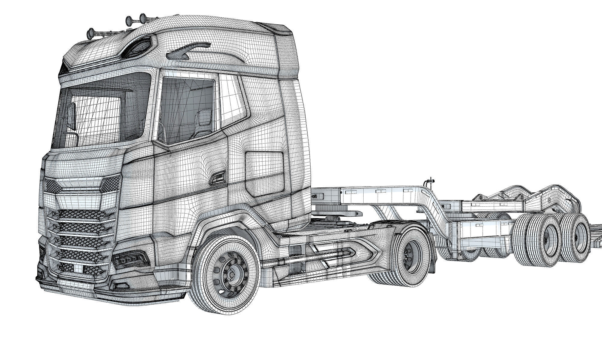 Semi Truck with Lowboy Trailer 3D model_21