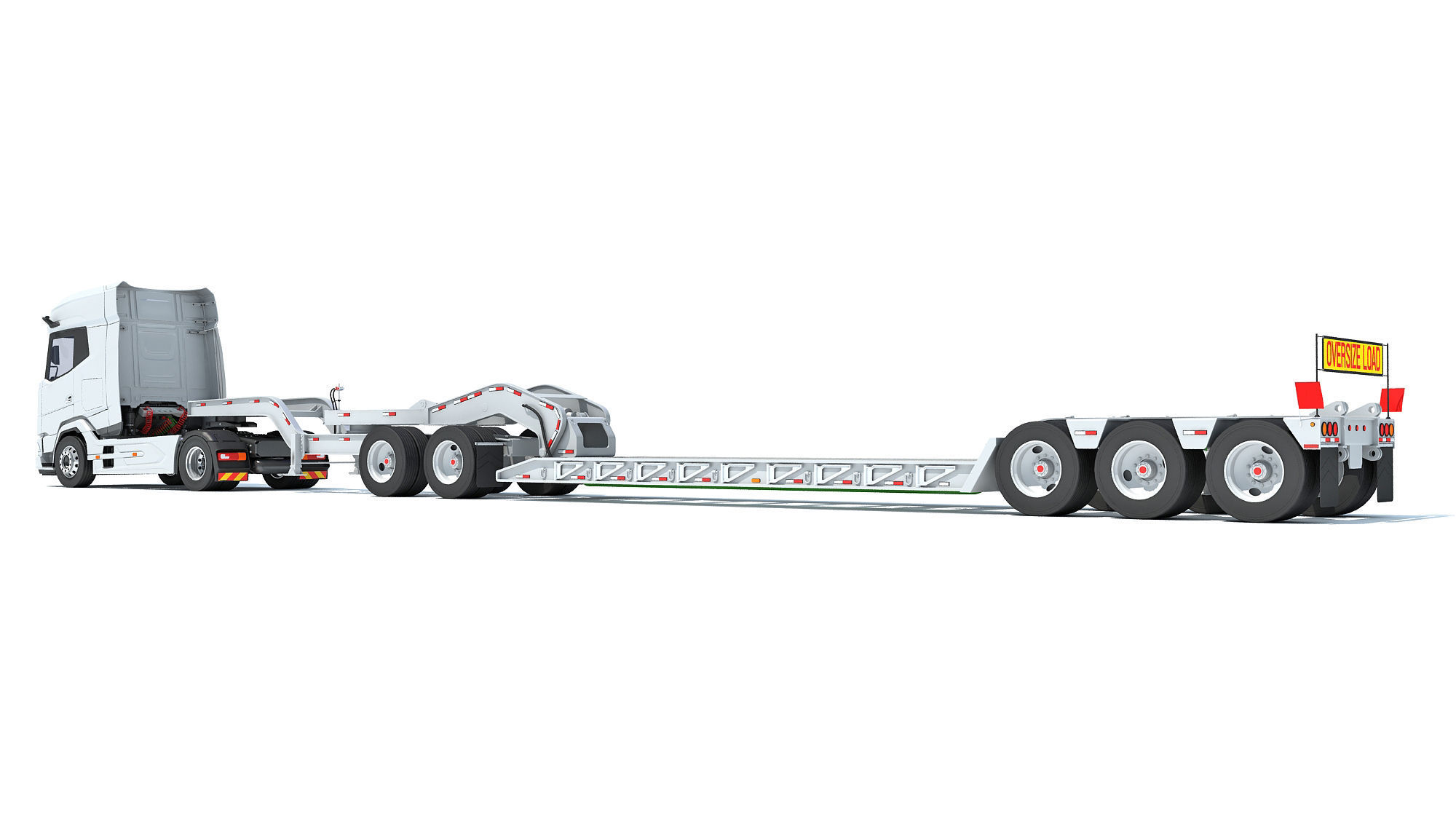 Semi Truck with Lowboy Trailer 3D model_2
