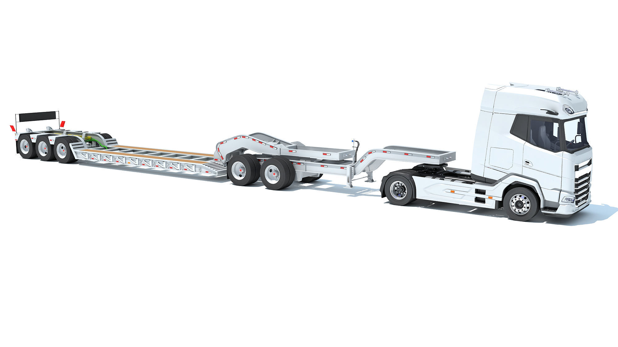 Semi Truck with Lowboy Trailer 3D model_7