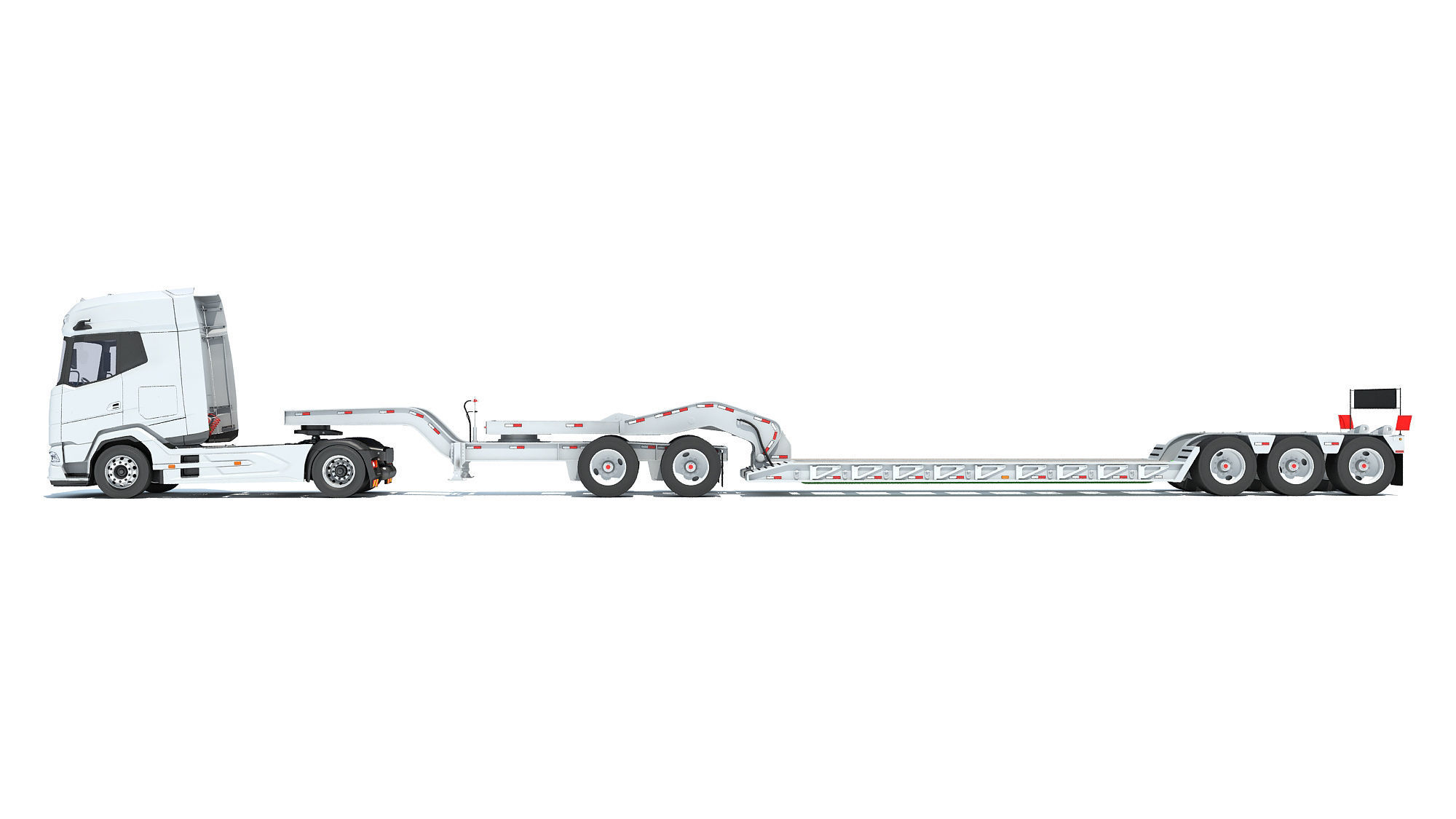 Semi Truck with Lowboy Trailer 3D model_1