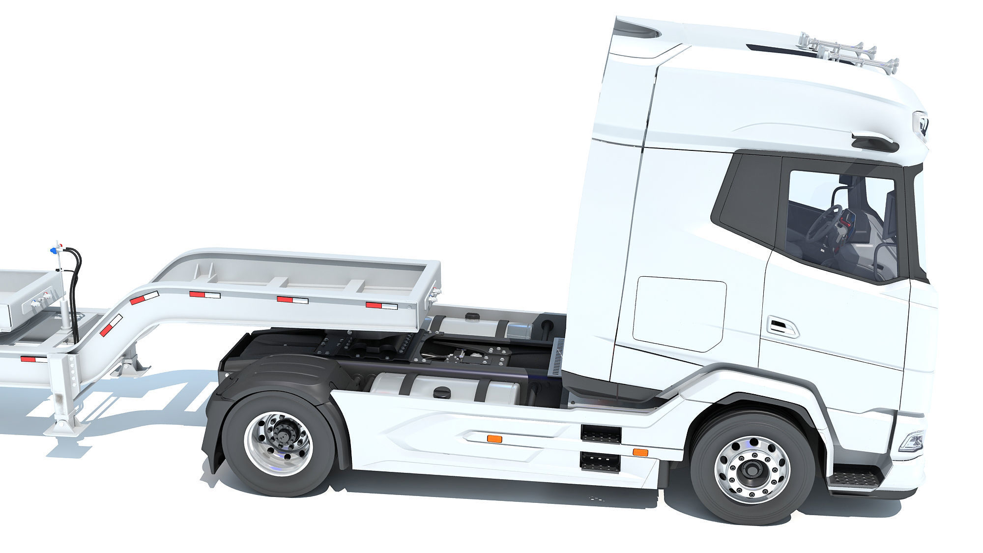 Semi Truck with Lowboy Trailer 3D model_14