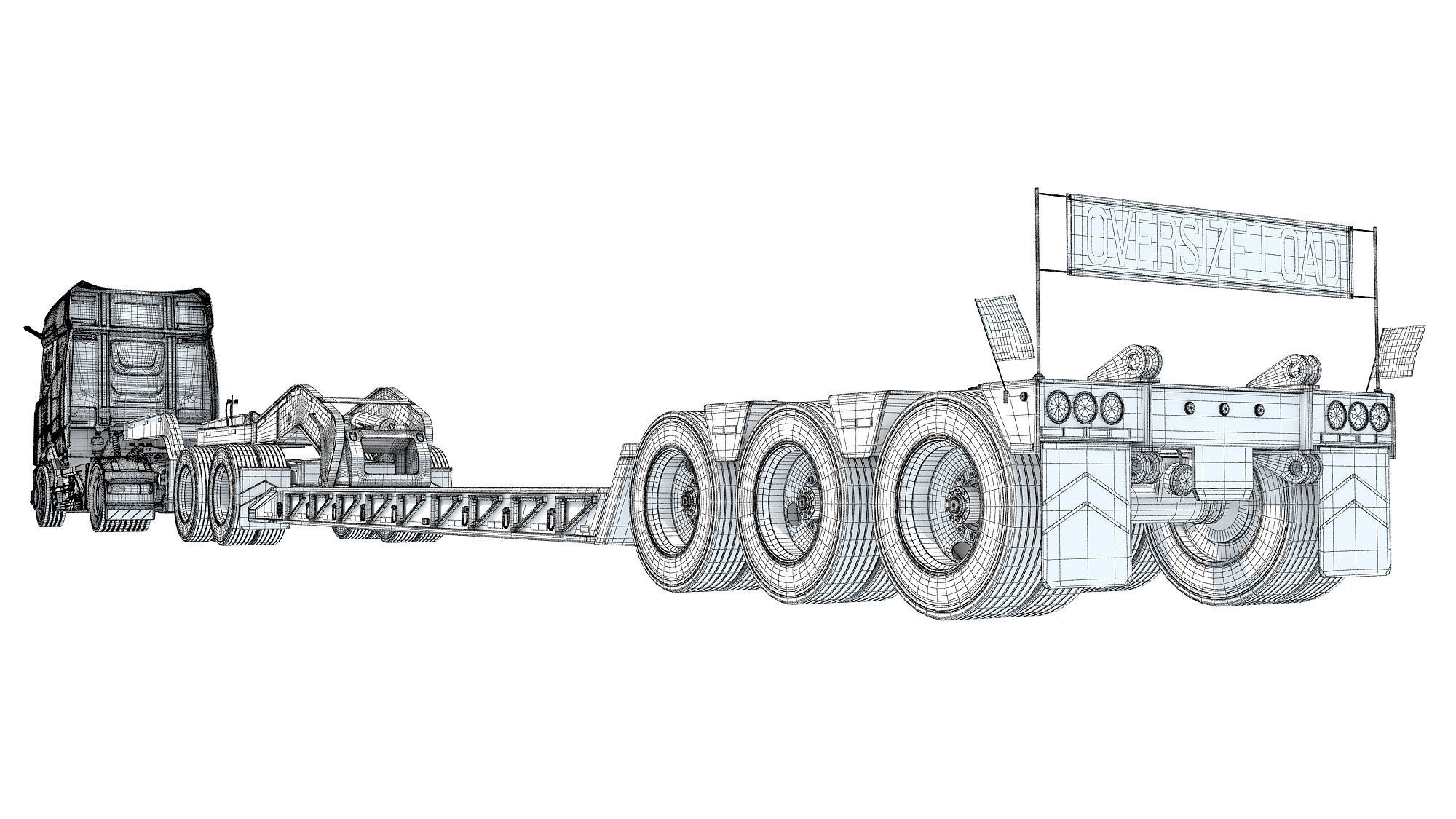 Semi Truck with Lowboy Trailer 3D model_18