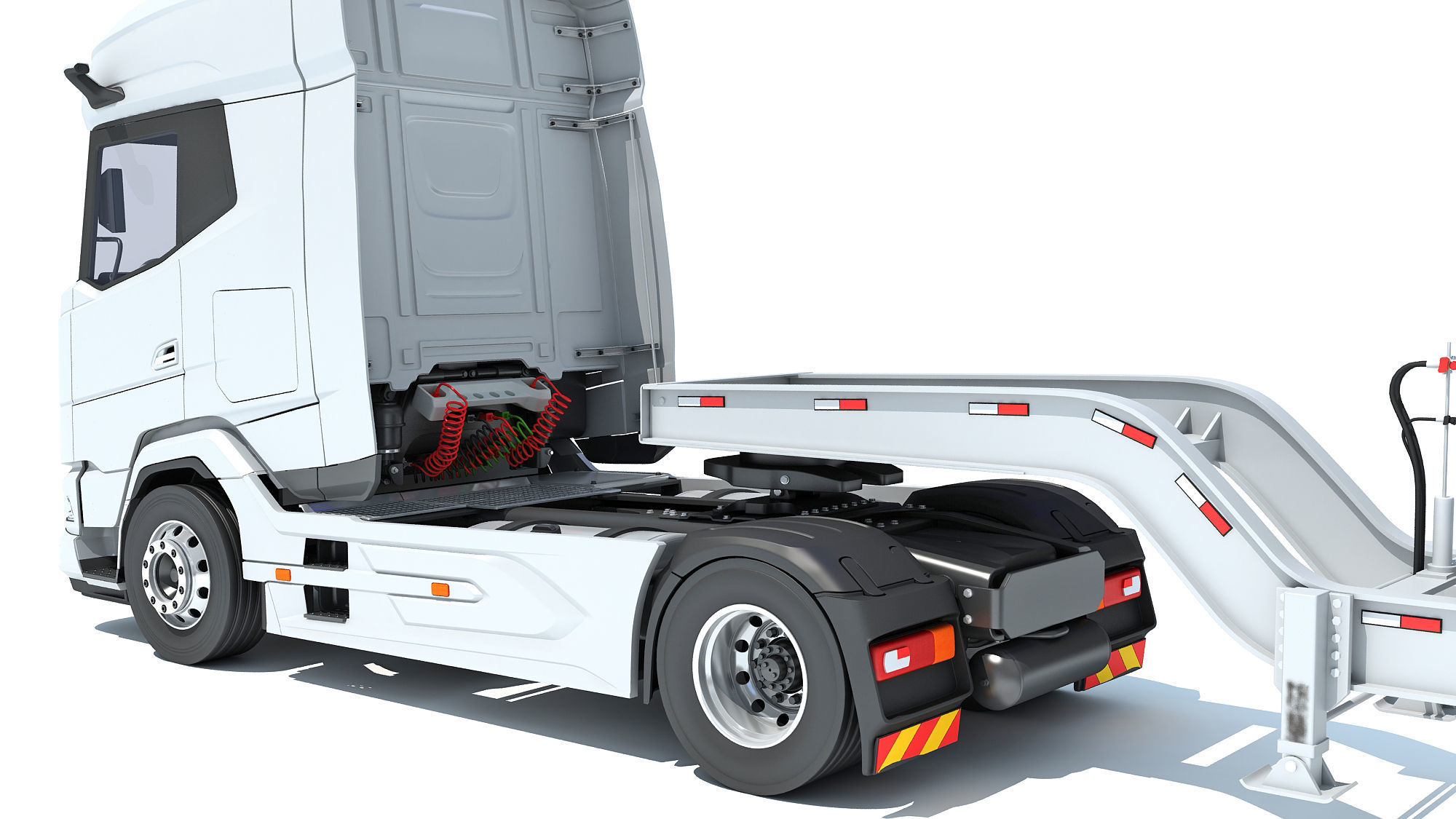 Semi Truck with Lowboy Trailer 3D model_13