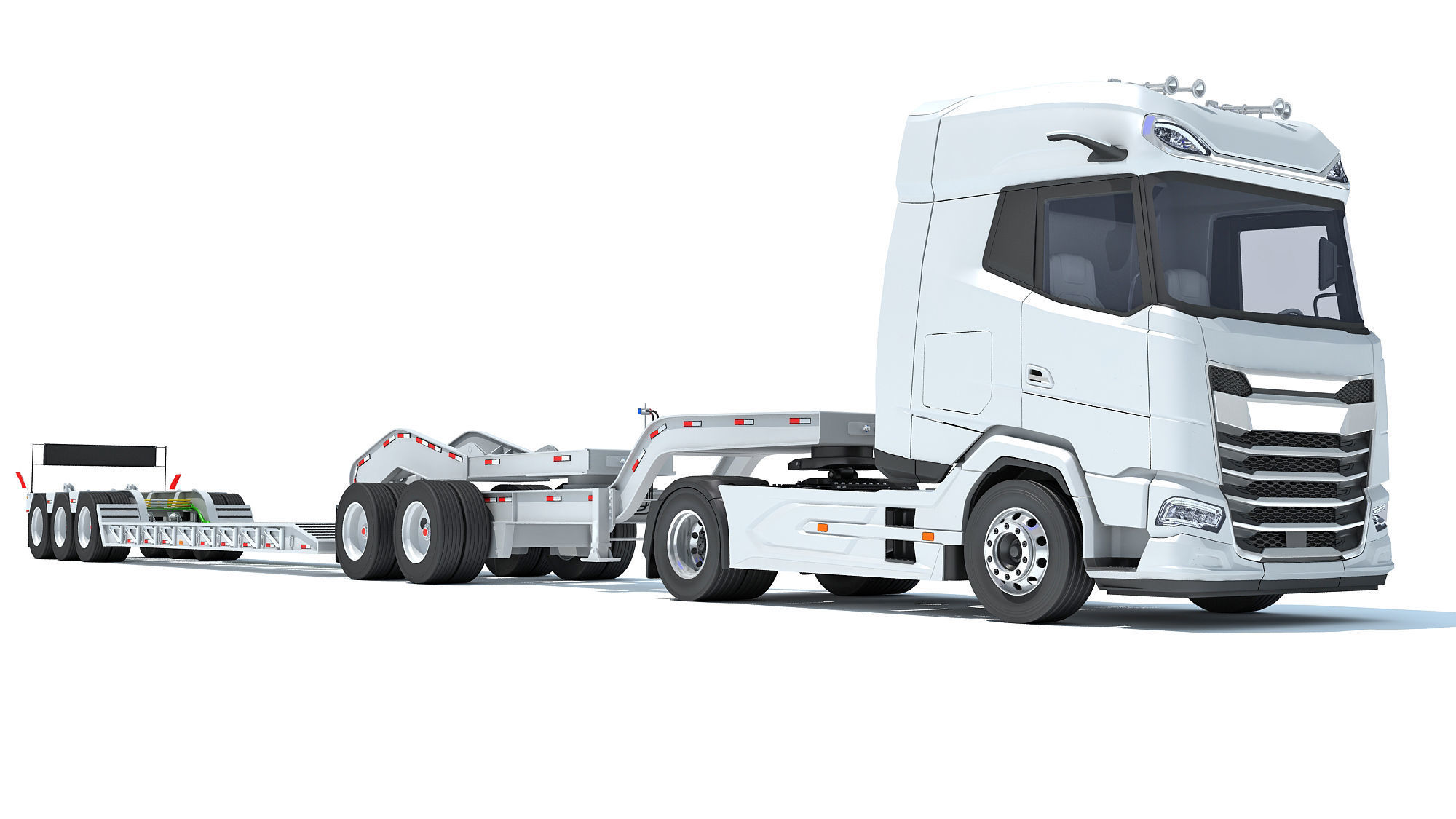 Semi Truck with Lowboy Trailer 3D model_9