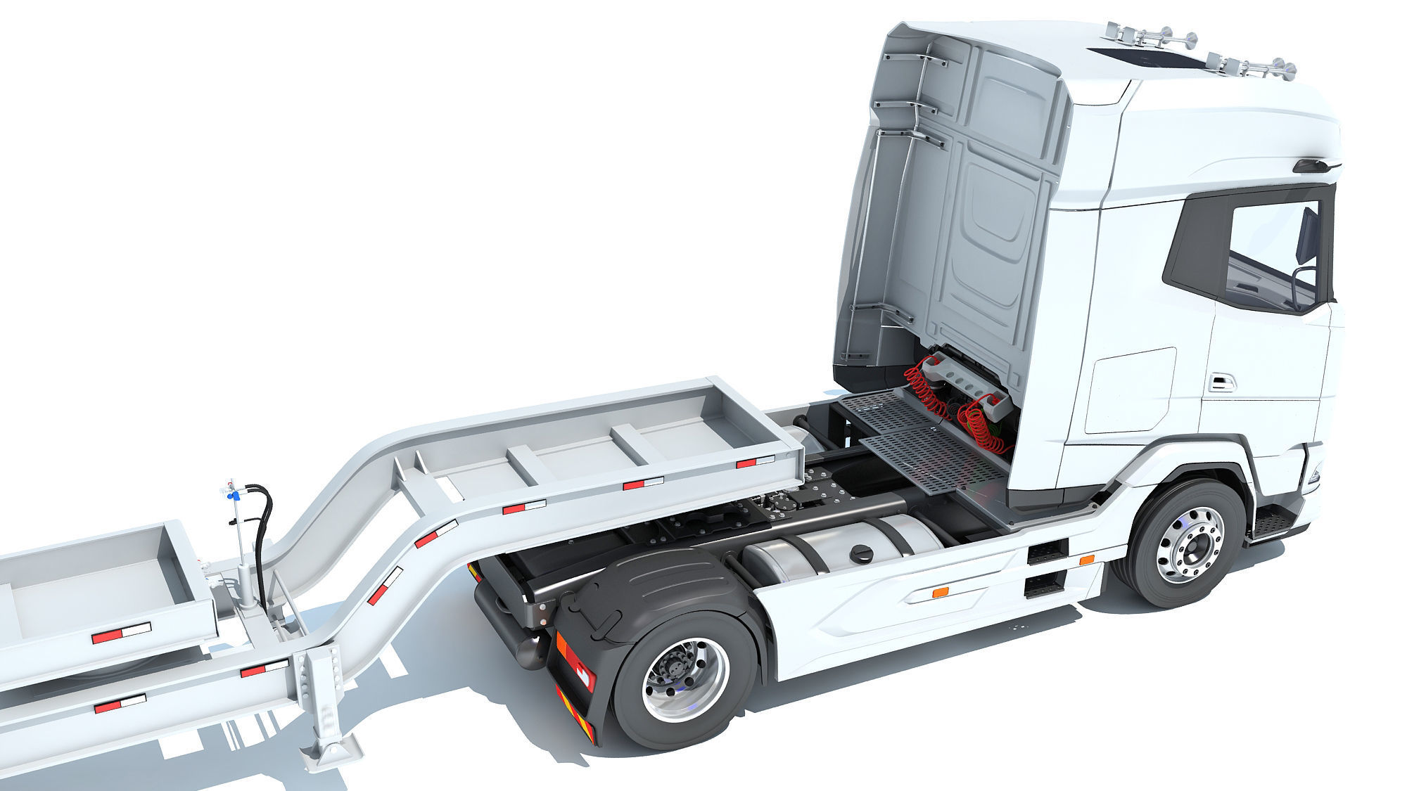 Semi Truck with Lowboy Trailer 3D model_16