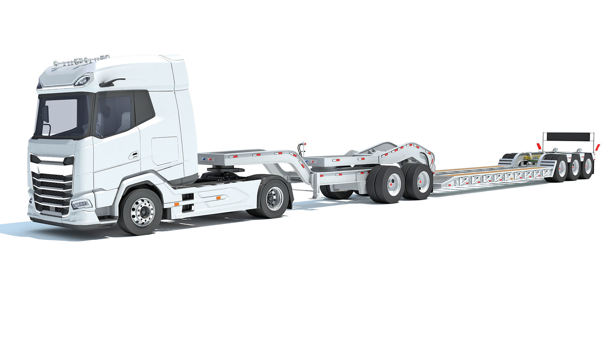 Semi Truck with Lowboy Trailer 3D model_8