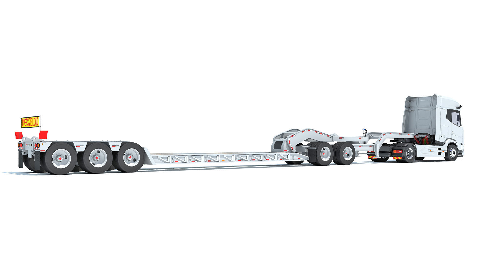Semi Truck with Lowboy Trailer 3D model_4